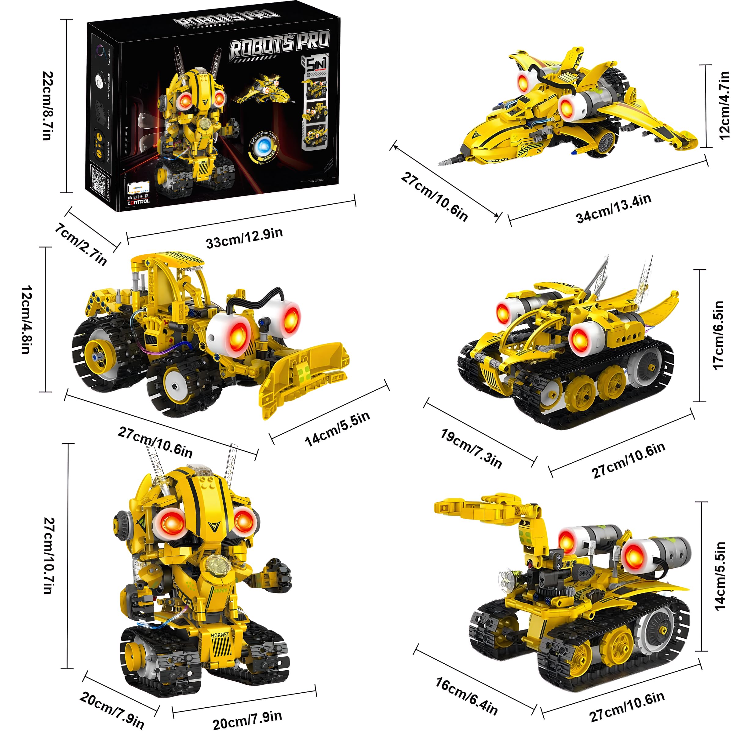 Robot Niños 5-en-1 673 Piezas Servomotor LED – App RC Batería Recargable | Kit Robótica Stem Regalo Niño 8-14 Años Combate Robot Teledirigido
