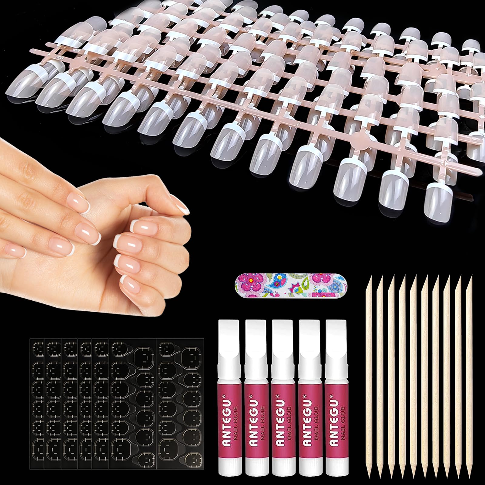 120 Piezas De Uñas Postizas Francesas Corto,Puntas de Uñas Francesas,Uña Falsa Artificial Acrílico,Cubierta Completa Uñas Postizas Natural para Mujeres Niñas Para Mujeres Niñas Manicura,12 Tamaños