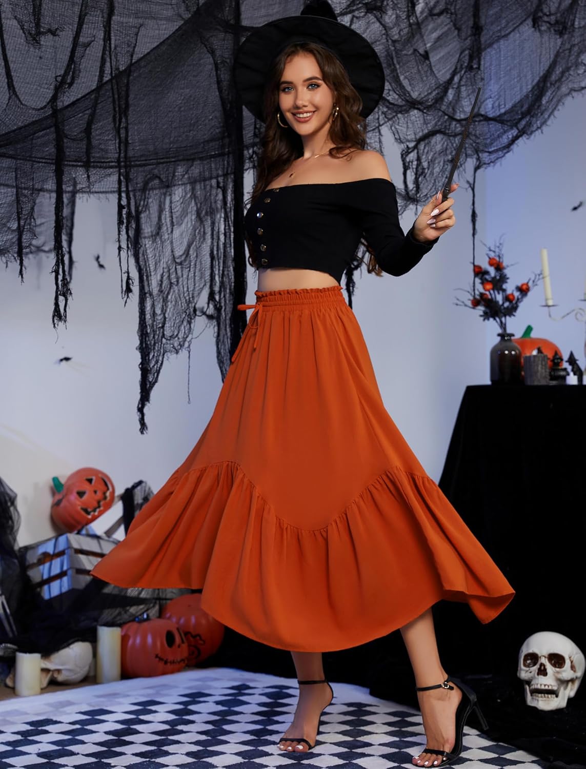 Arolina Women Long Skirts High Waist Skirts Renaissance Maxi Skirts Summer Casual Elegant A Line Flowy Skirts with Pockets - Image 4