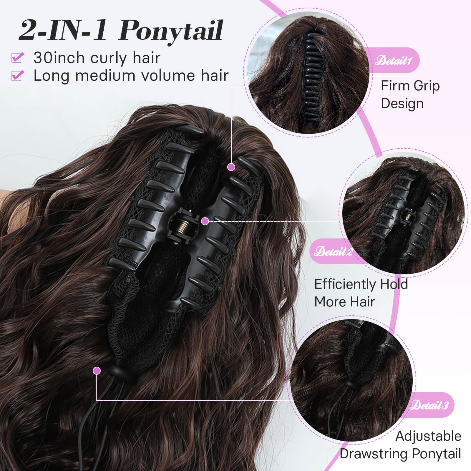 Flyroseing 30inch Ponytail Extension, Synthetic Hair Extensions Ponytail - Image 4