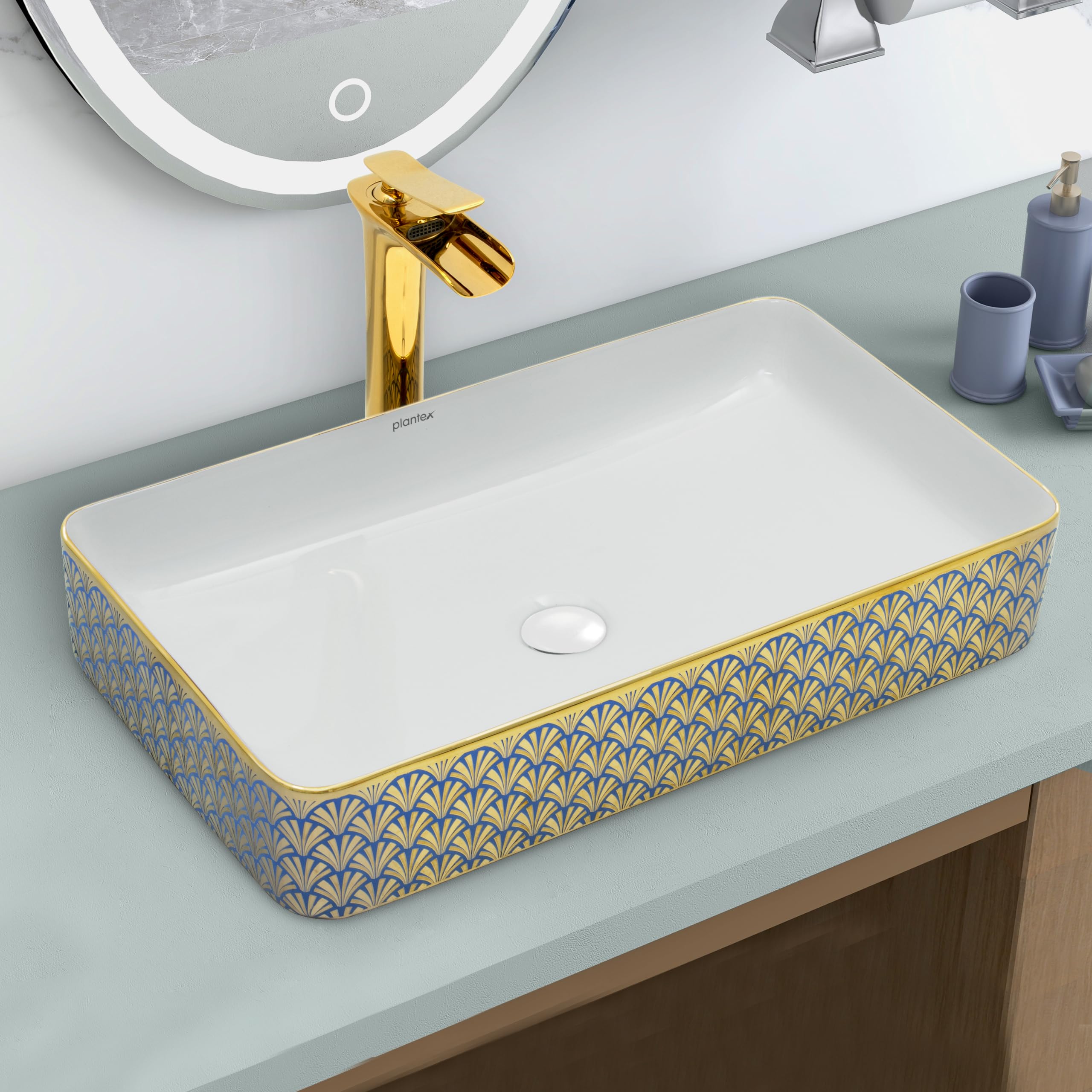 Plantex Table Top Wash Basin For Bathroom/Designer Ceramic Basin/Countertop Vessel Sink Basin - Indo-European Collection (24 x 14 x 5 Inch) (B0CS9PN3LK) Amazon Price History, Amazon Price Tracker
