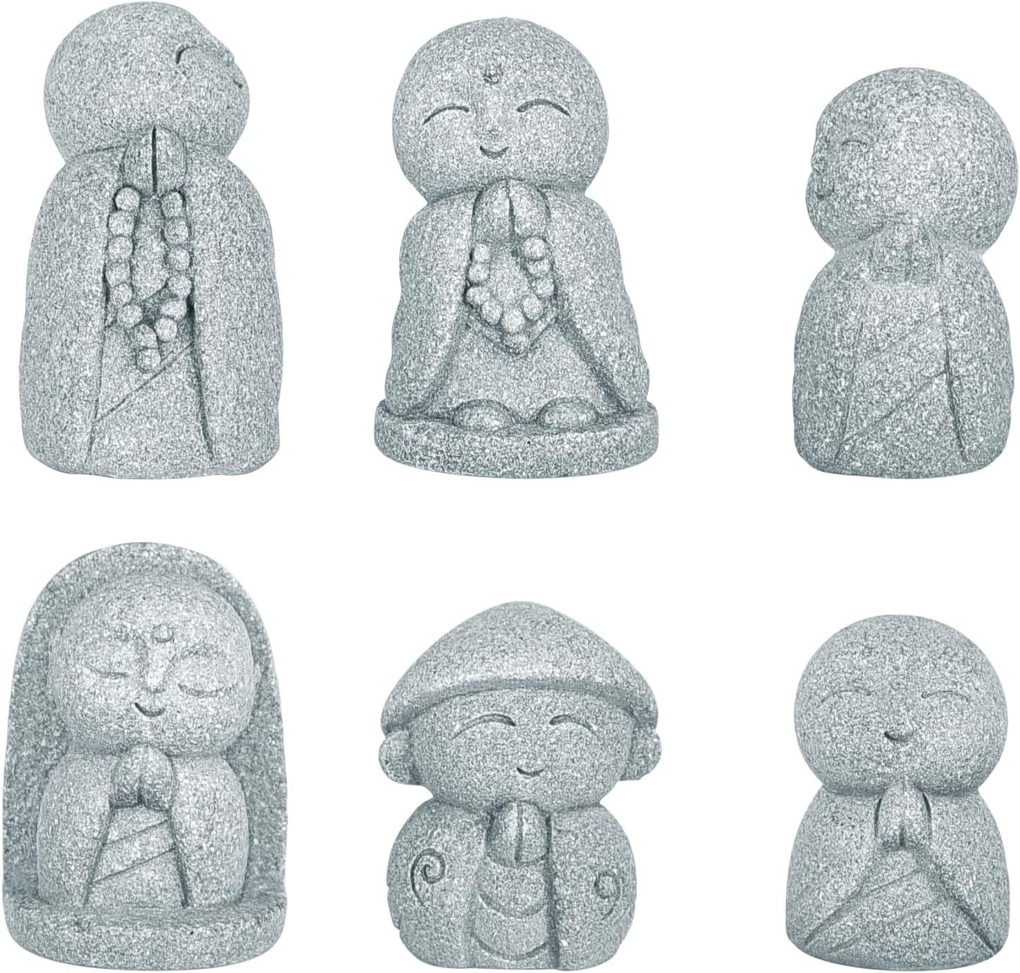 6-Piece Japanese-Style Jizo Mini Buddha Statue Set - Healing Zen Garden Decor & Cute Desk Accessories for Stress Relief - Waterproof Sandstone Figurines for Bonsai, Aquariums & Empathy Gifts