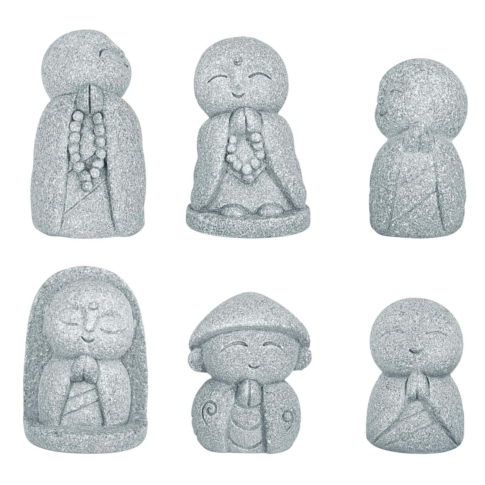 6-Piece Japanese-Style Jizo Mini Buddha Statue Set | Adorable Zen Garden Decor | Perfect for Office Desks, Home & Outdoor Bonsai Landscape Ornament