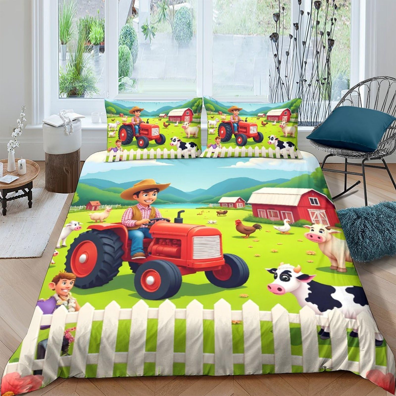 Ctjqhvkz Style-9 3D Printed Farm Tractor Fitted Sheet Microfiber Soft Bedroom Decor Cow Barn Mattress Cover For Home Dorm Guest Room Single（135X200cm）