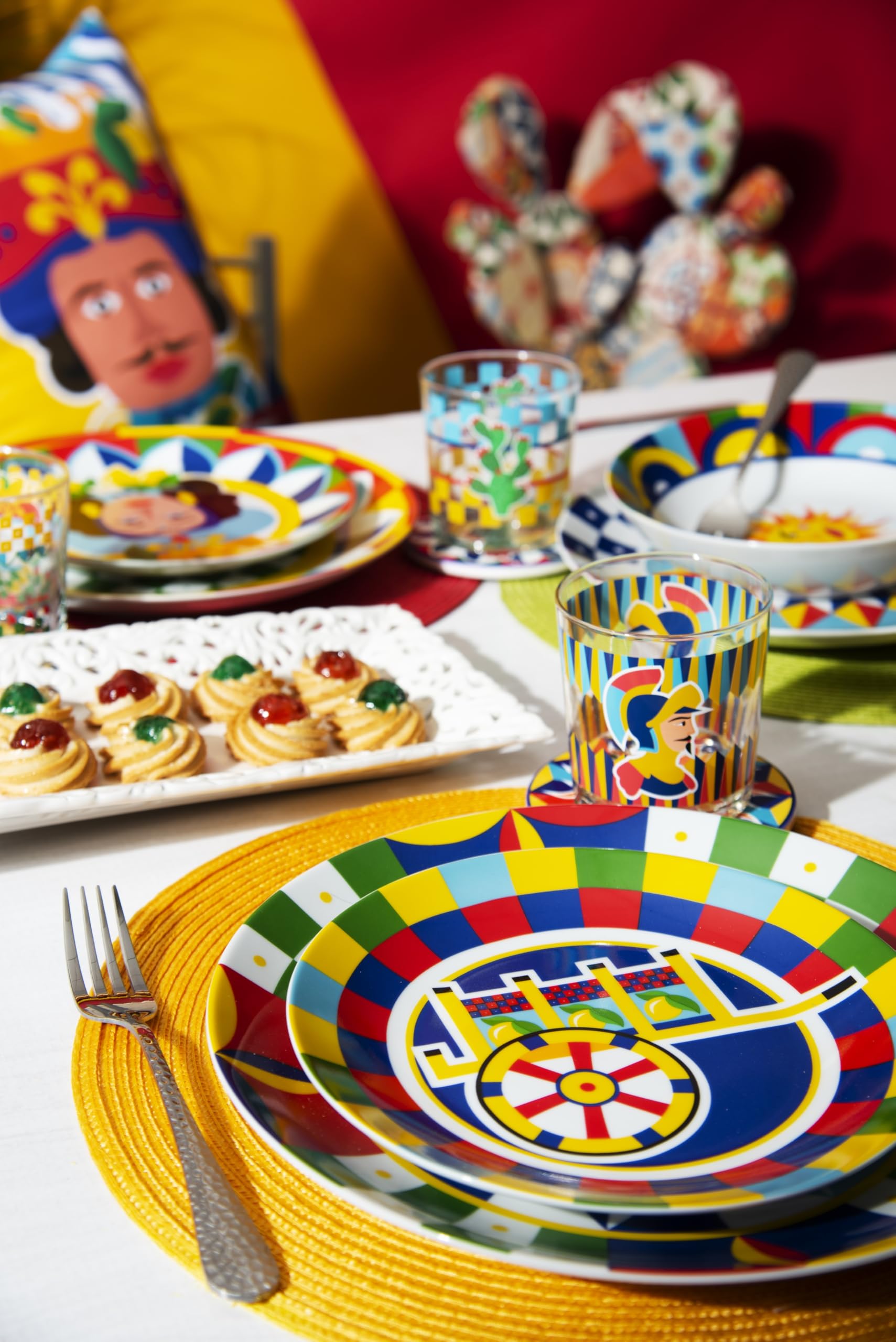 Excelsa Sicilian Rhapsody Service de vaisselle, style sicilien, porcelaine, 18 pièces
