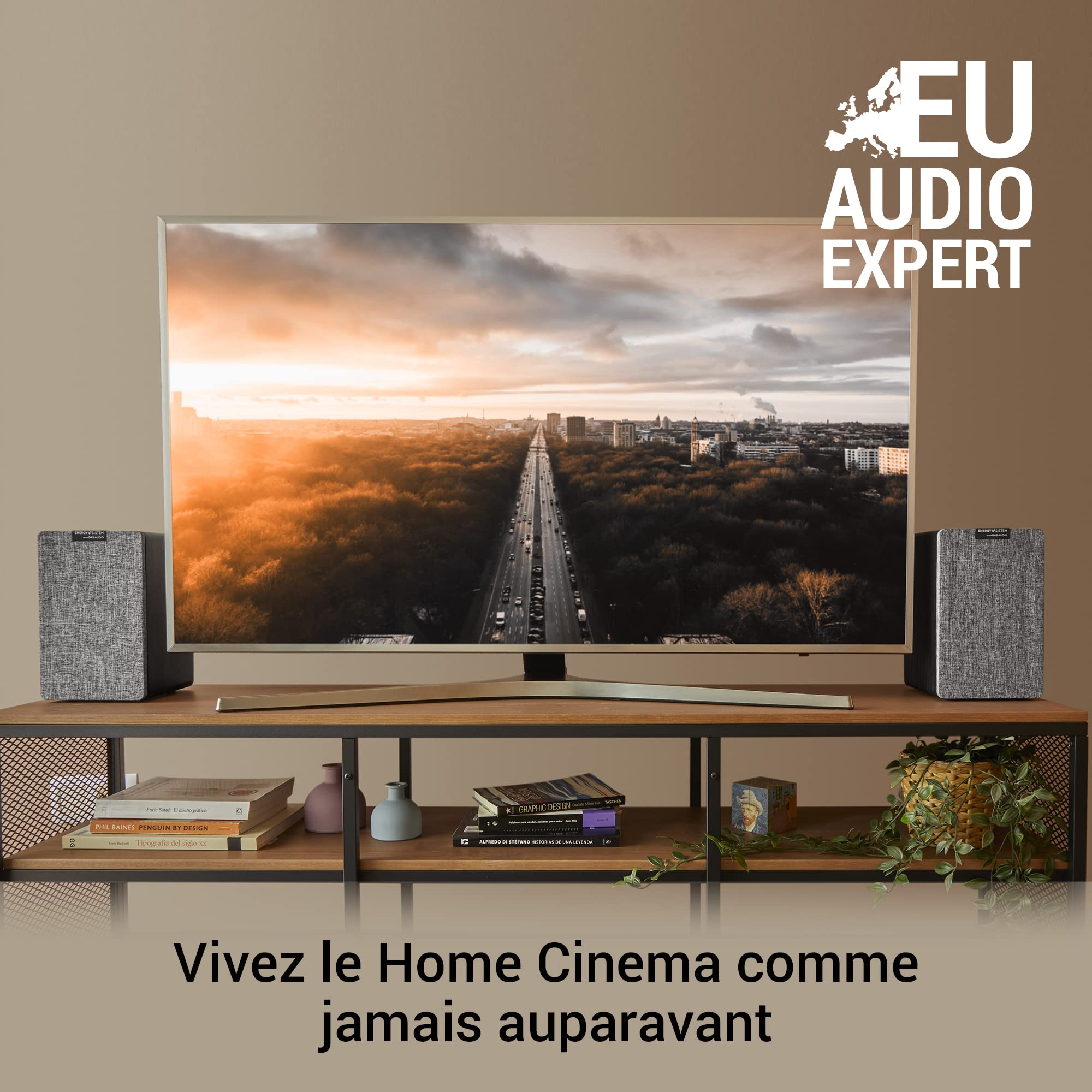 Energy Sistem Studio Monitor 4 Chaîne HiFi (Haut-Parleur Actif 2.0, Bluetooth 5.0, 50 W, Subwoofer, Entrée Optique TOSLINK, Port HDMI Arc) - Gris