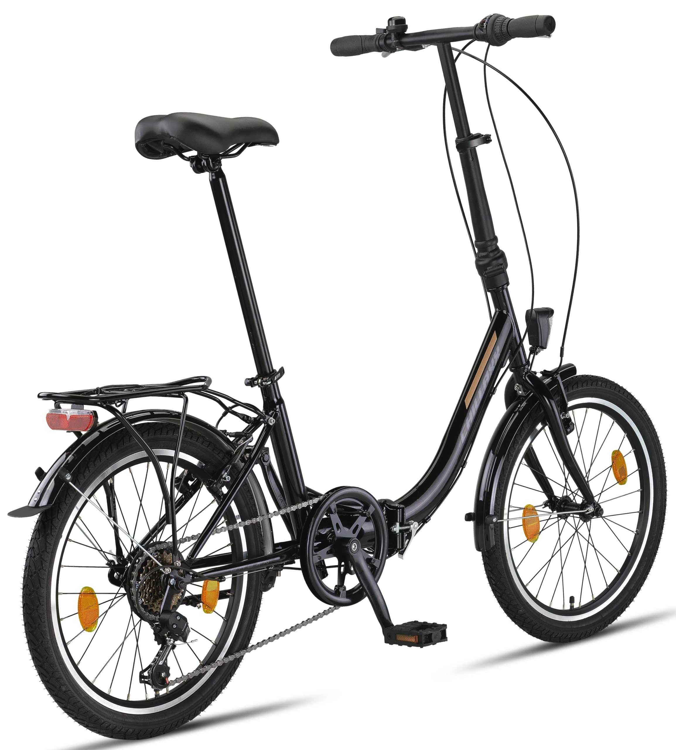 Chillaxx Bicicletta pieghevole Urban da 20 pollici, cambio Shimano a 6 marce, luce a LED, sistema di piegatura, bicicletta pieghevole