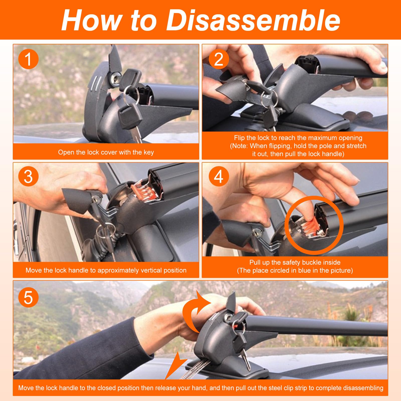 Universal Car Roof Rack Cross Bars w/Anti-Theft Lock,Heavy-Duty Aluminum Alloy Roof Rail w/165LBS Capacity for Bike, Kayak,Cargo, Luggage Fits Vehicles with Rain Gutter Spacing 42.91in-44.88in (2PCS)