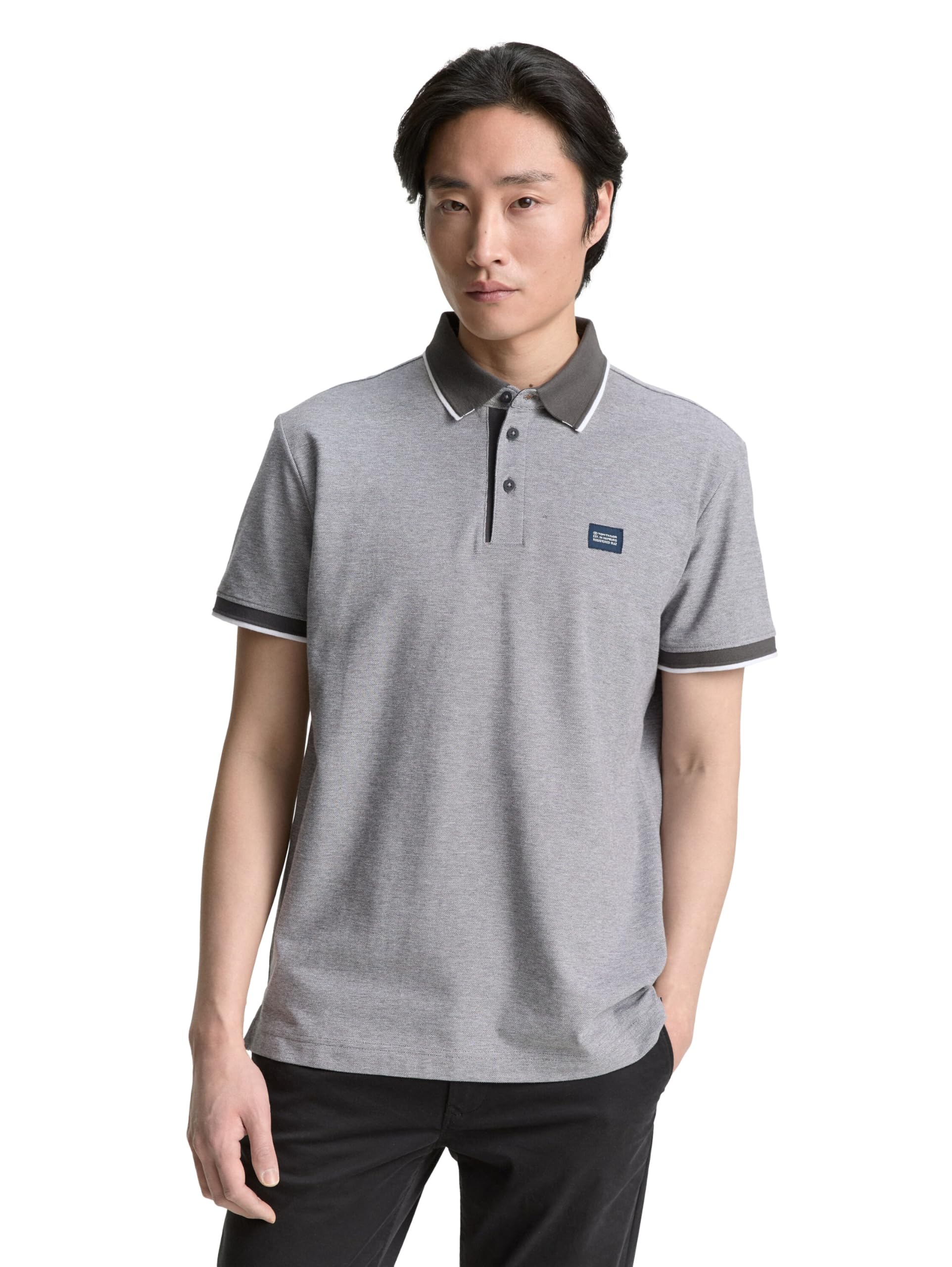 TOM TAILOR Herren Piqué Poloshirt mit Logo-Label