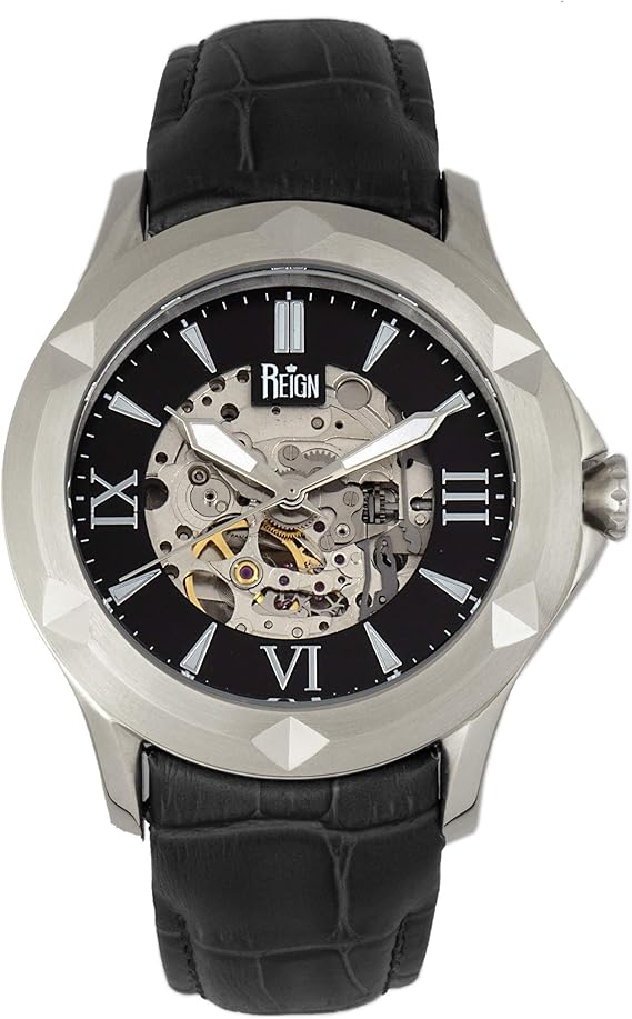 Reign Dantes Men's Automatic Black Genuine Leather Silver Watch REIRN4704 :  Reign: Amazon.co.uk: Watches
