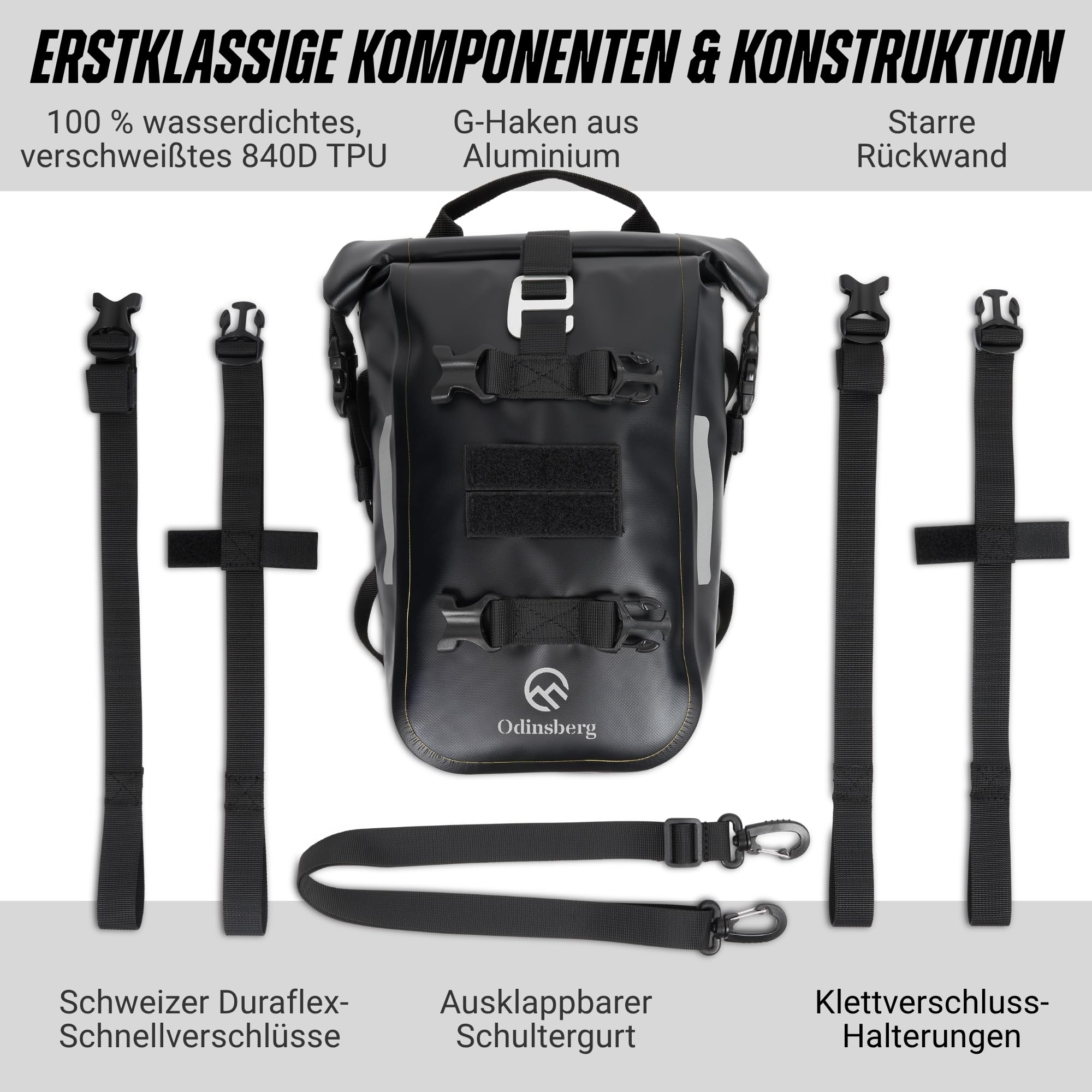 Odinsberg 7L Wasserdicht Hecktasche Motorrad | Sturzbügeltasche, Satteltasche, Sissybar Tasche, Seitentasche & Gepäcktasche | Kleine Motorradtasche für Enduro, Touring, Reise & Alltag