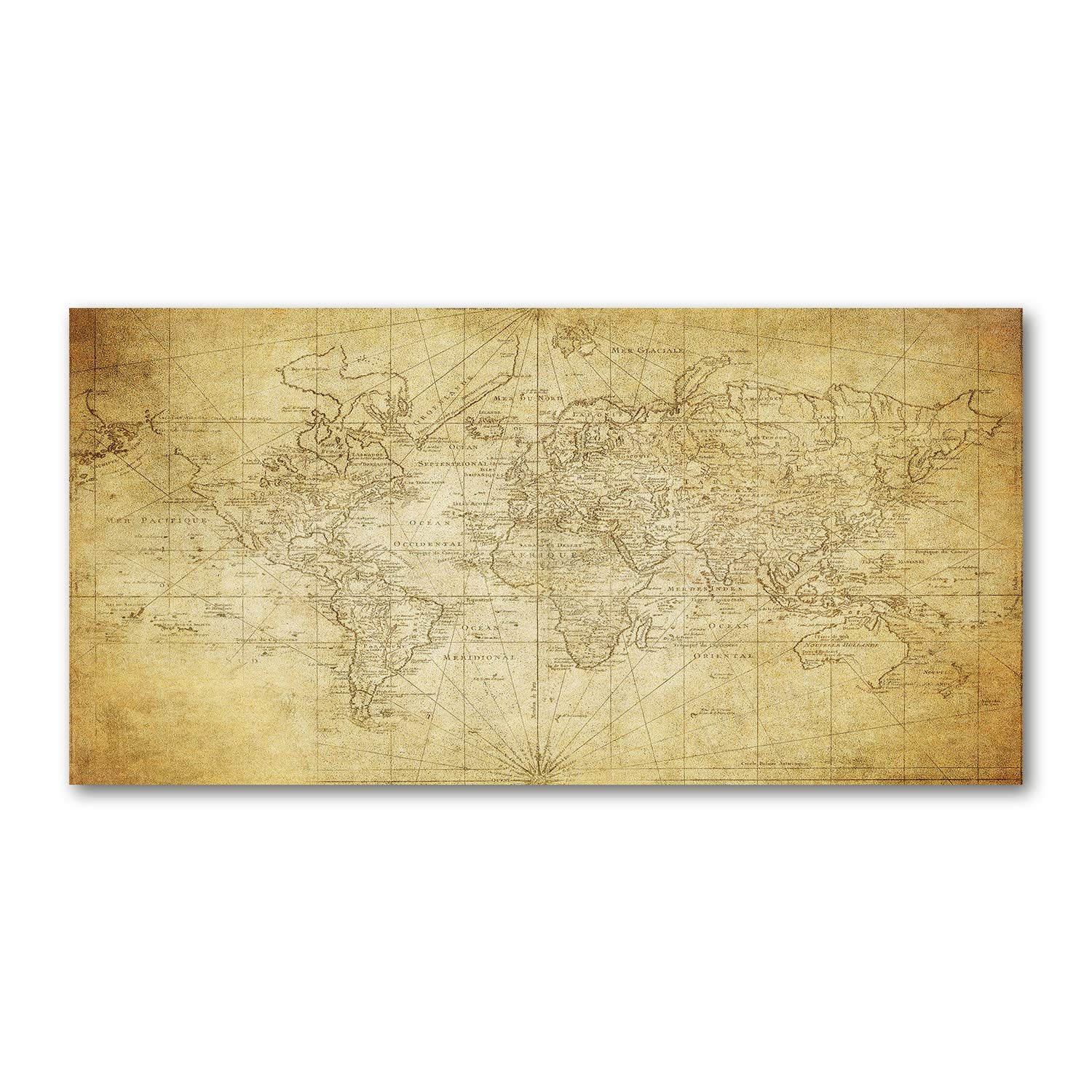 Tulup Acrylic Glass 100x50cm Mural Art Image Verre Plastique Déco Mural Acrylic Glass Picture Beige - Antiguo mapa Del Mundo
