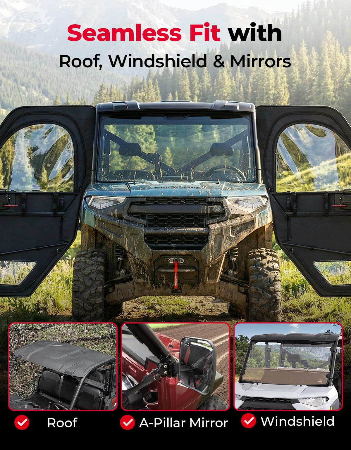 KEMIMOTO Upper Doors with Steel Frame Compatible with Polaris