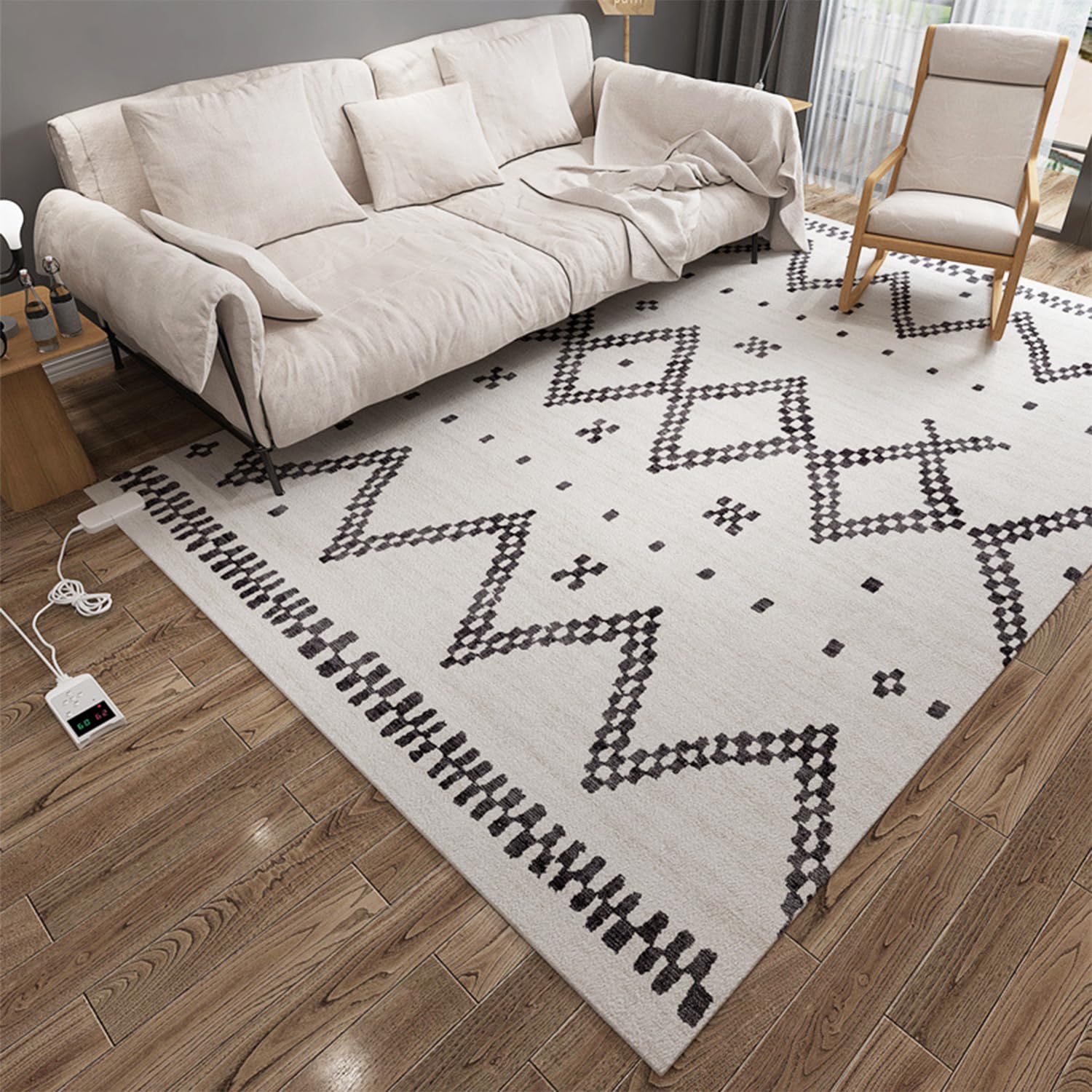 Graphene Tapis chauffant électrique – Grand tapis marocain chauffant avec contrôle de la température programmé, chauffage au sol infrarouge pour cuisine, salon, chambre à coucher, bureau