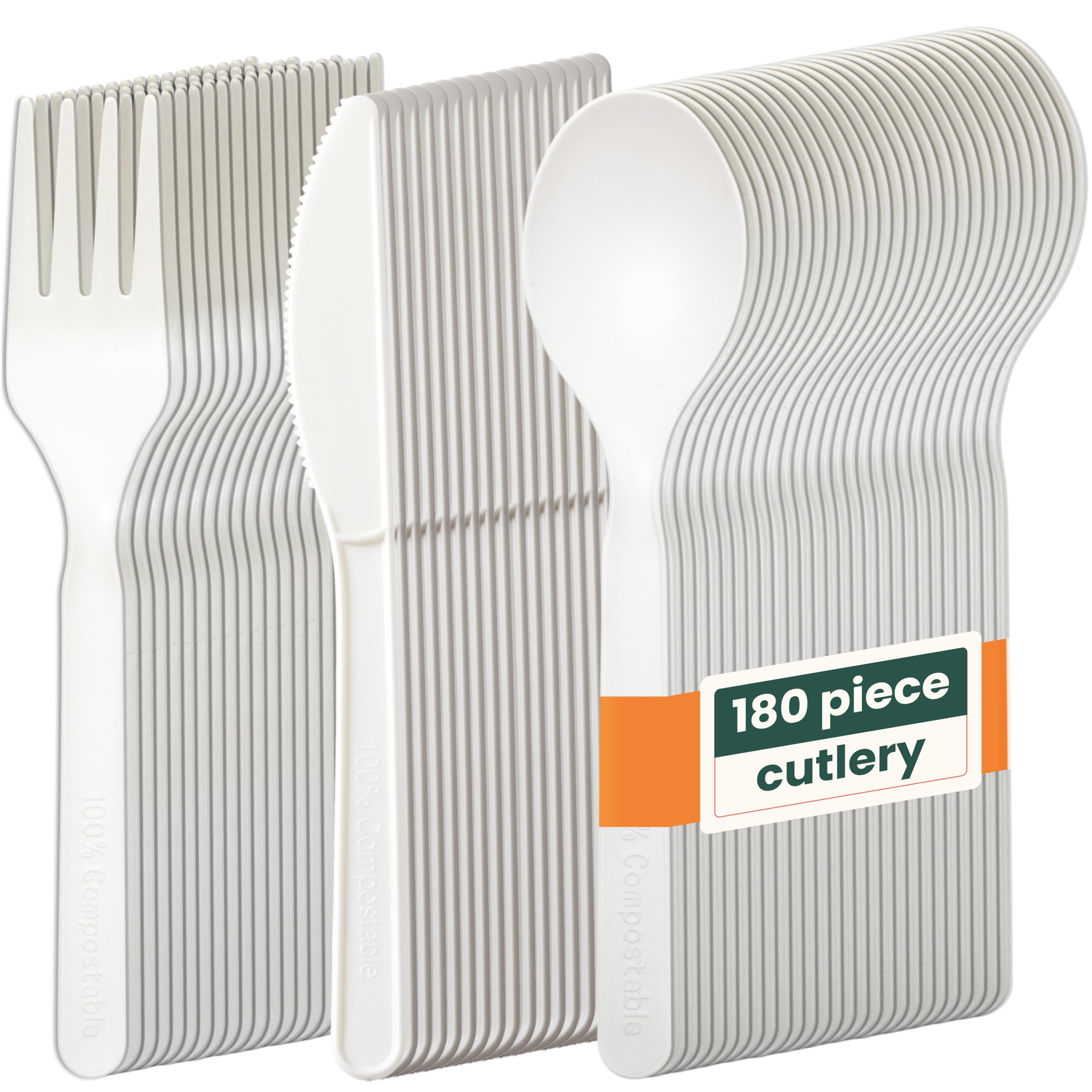 HAAGO 180-Piece Small Cutlery Set, White (15cm) – Eco-Friendly, Biodegradable & Compostable – Reusable, Heavy-Duty, 100% Natural Utensils for Hot & Cold Food - 60 Knives, 60 Forks, 60 Spoons — image 1