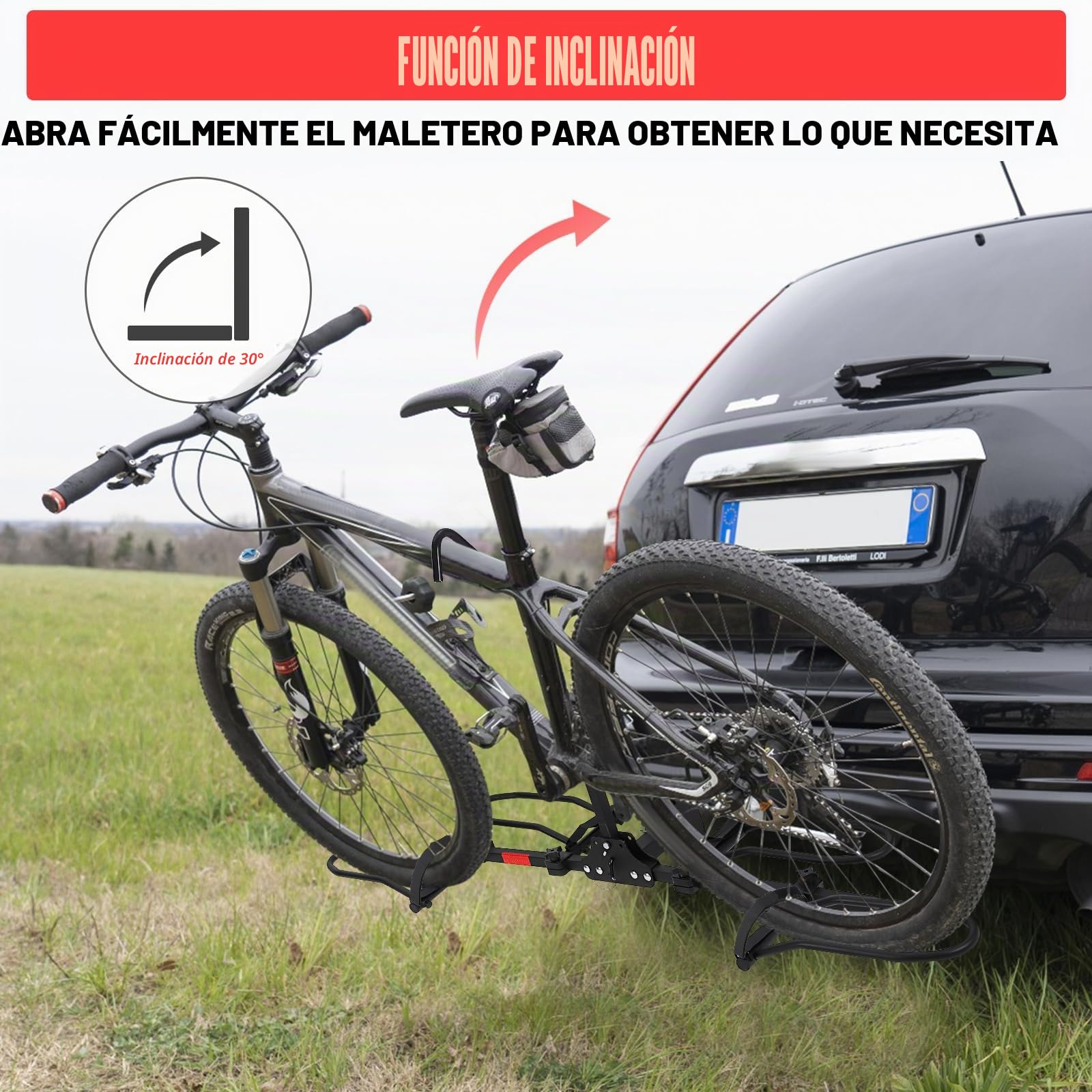 Garvee Portabicicletas Plegable de Enganche para 2 Bicicletas, Soporte para E-Bikes y Fat Bikes de hasta 180 kg, Ajuste de Neumáticos de 5.5'' con Sistema Antioscilación para Coche y SUV, Negro