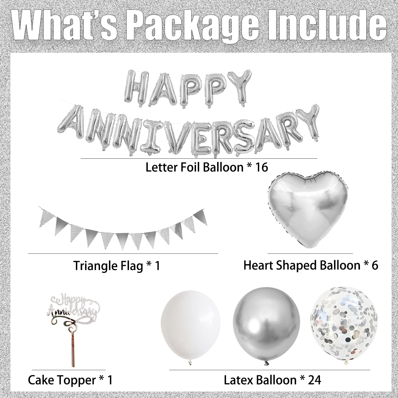 Happy Anniversary Decorations, 48Pcs Silver Romantic Wedding Decoration Set including Heart Foil Balloon - Image 2