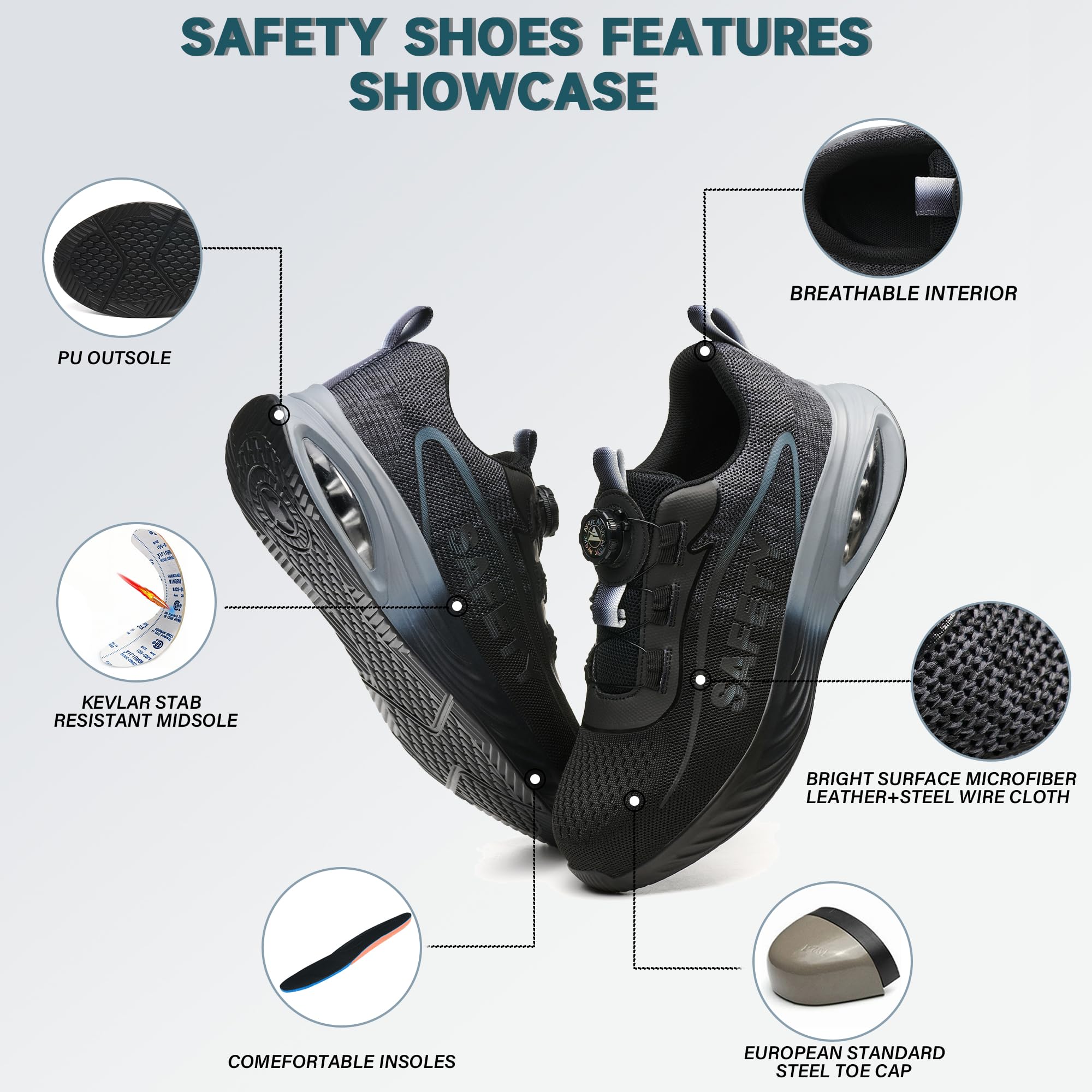 Zapatos de Seguridad para Hombre Zapatillas Trabajo Mujer Comodas Transpirable Ligero Calzado de Seguridad con Punteras de Acero Antideslizantes