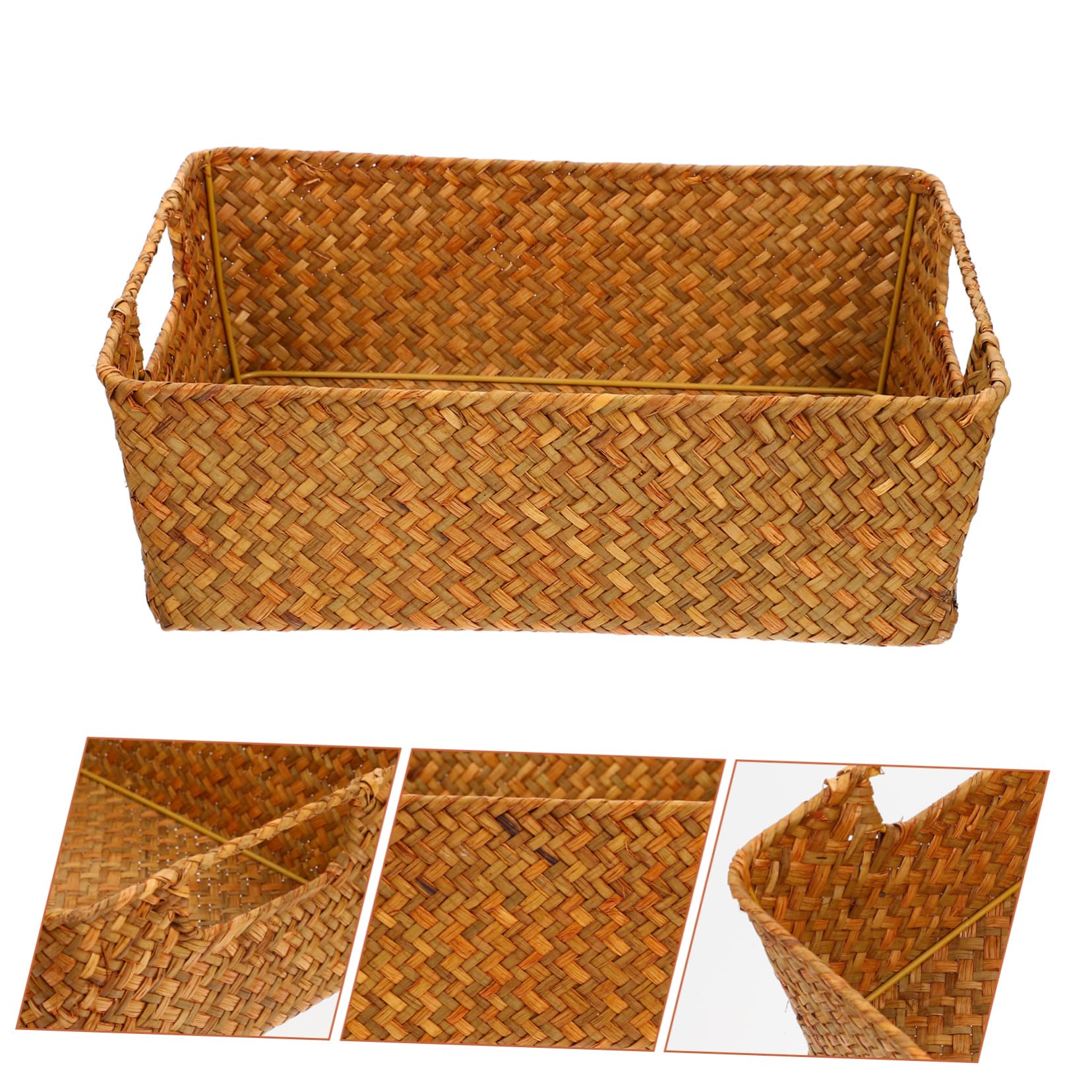 Ipetboom Woven Mat Grass Basket for Storage Decoration Multi Use Household Fruit Vegetable Container Sturdy Design for Kitchen Office Supermarket Picnic