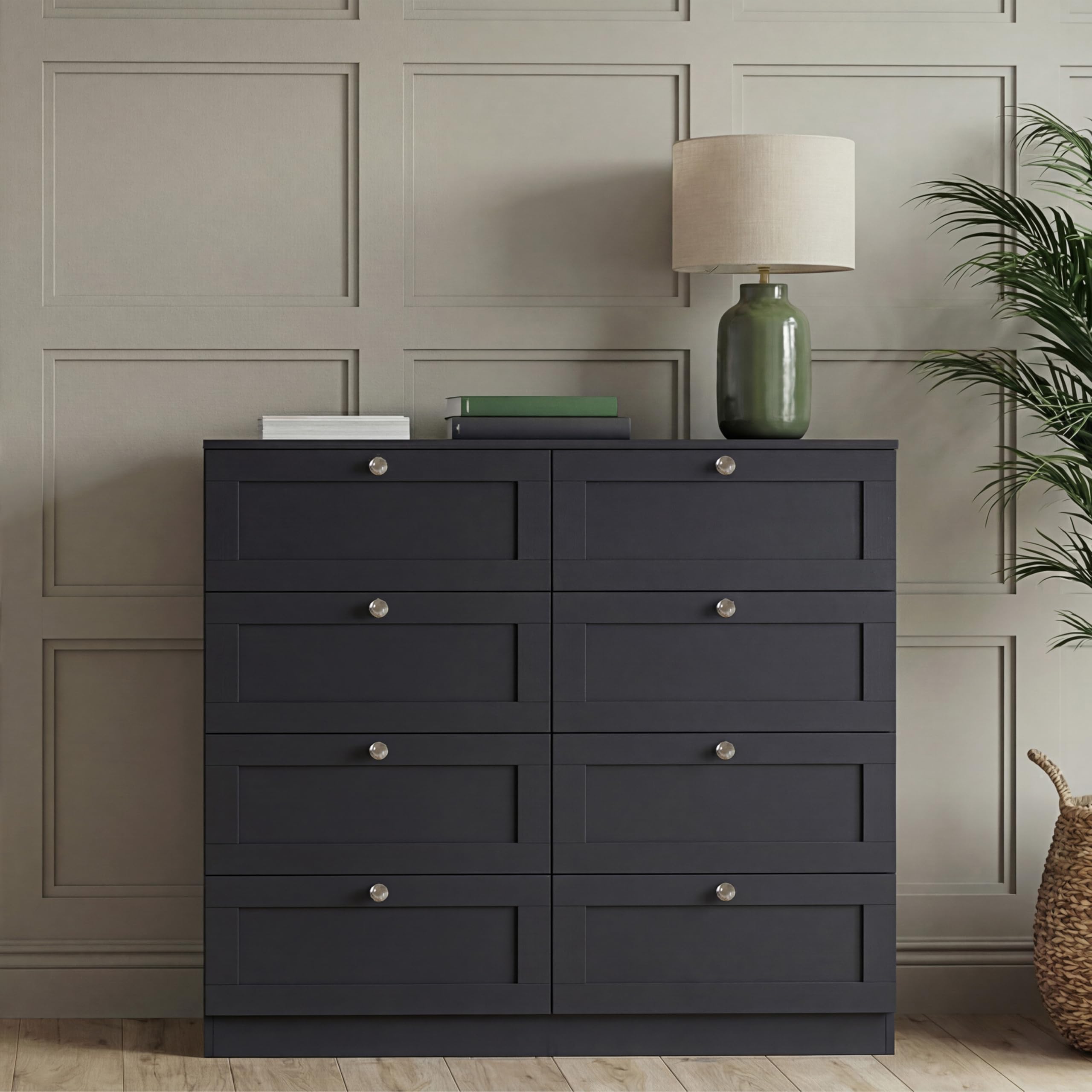 Vida Designs Altino 8 Drawer Chest of Drawers | Black | H 99 x W 100 x D 36 cm | Wide Bedroom Storage Unit | Easy Assembly | Clothes Storage Cabinet | Modern Shaker Style Hallway or Guest Room — view 3