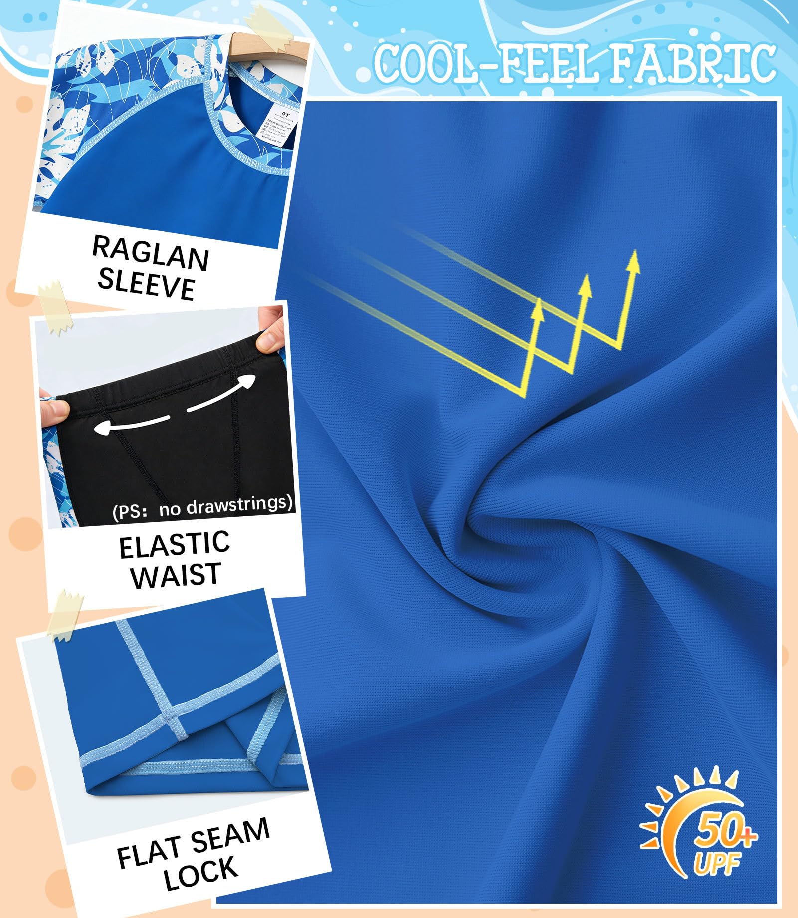 ANGEL CITIZ Ensemble Maillot de Bain Enfant Garçon Fille 2 Pièces Anti UV UPF 50+ T-Shirt + Short de Bain Protection Solaire Costume de Bain pour Piscine Plage Natation 98-140