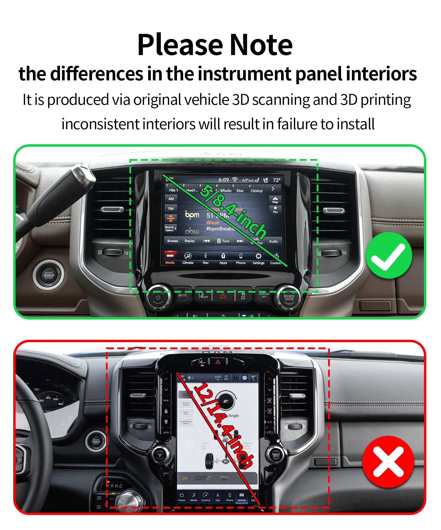 Supporto per telefono da auto di ricarica wireless per Dodge Ram 1500 2500 3500 2019-2025 accessori 5/8,4" clip fissa per schermo, rotazione a 360 ° compatibile con MagSafe