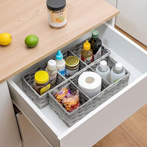 Miniatura 5 de Cesta de papel para tanque de inodoro, multiusos, tejida a mano, de plástico, con divisor para estantes, decoración rústica de baño, organizador de