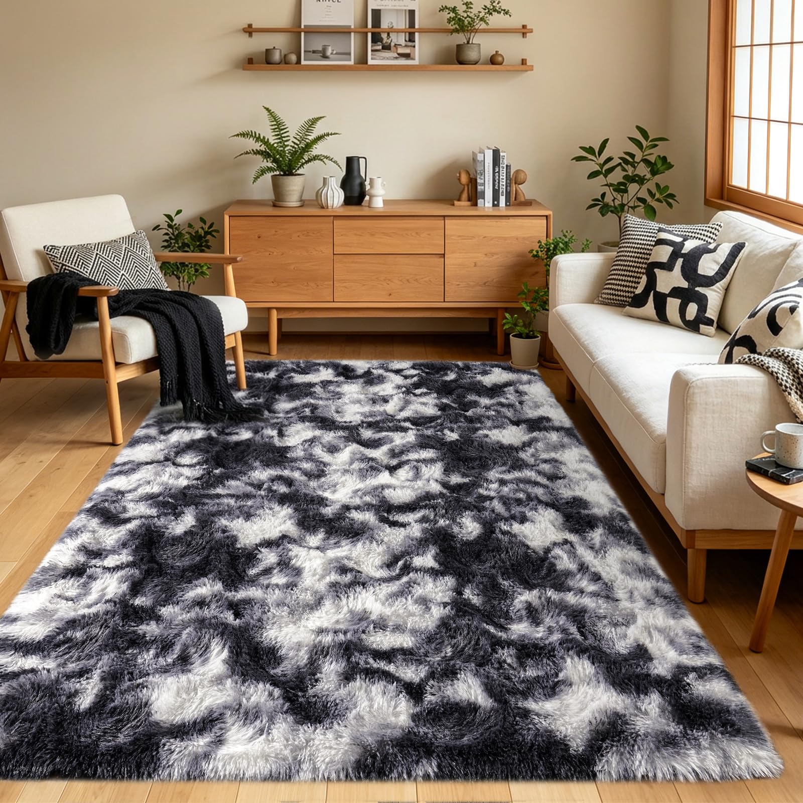 Rugs Living Room 140x200cm Soft Shaggy Area Rugs for bedroom Black White