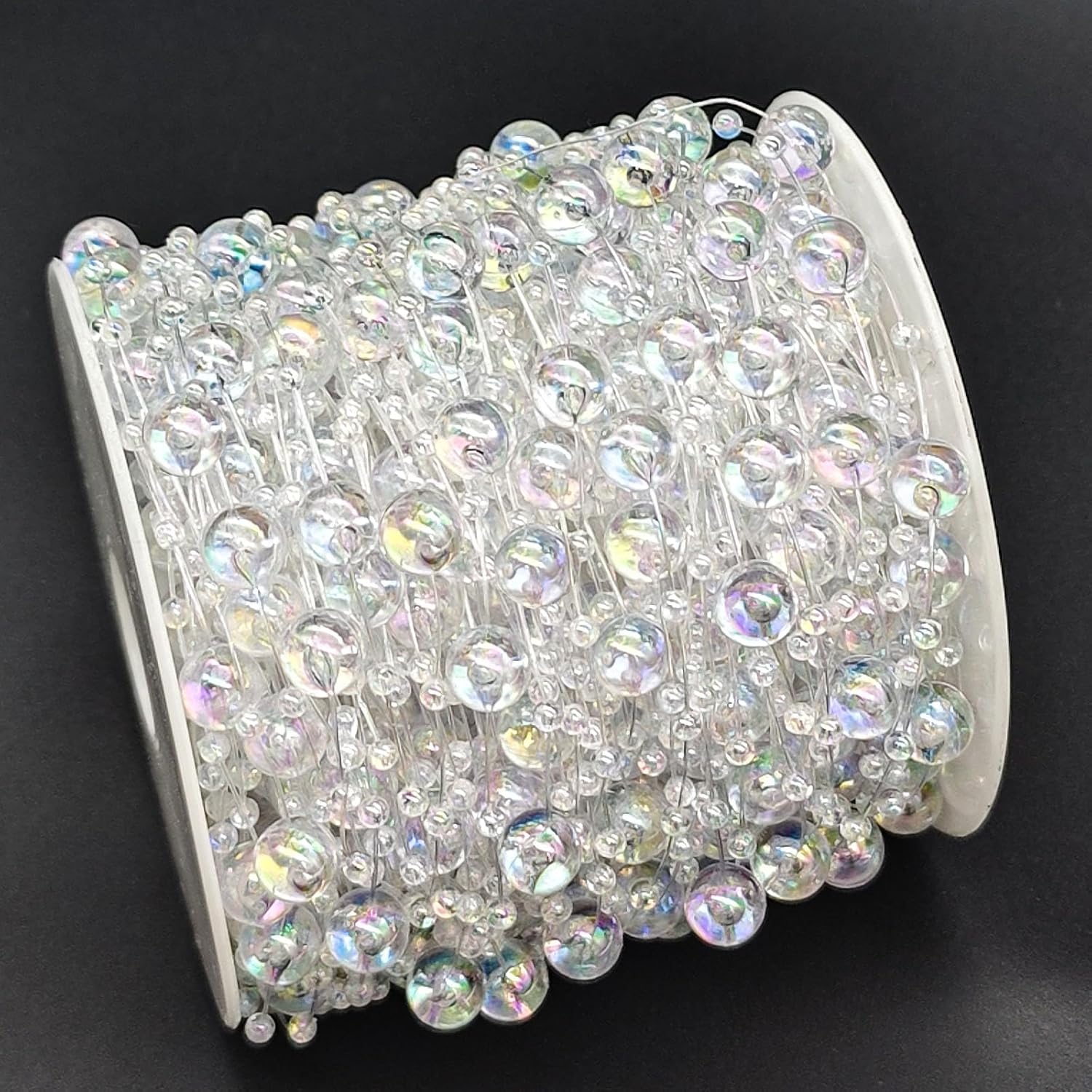 99feet Artificial Pearl Beads Garland for Christmas Tree Plastic Beaded String Strands Chain Ornament for Wedding Halloween Party Decoration Bridal Bouquet Craft Flower DIY Supplies (Clear)