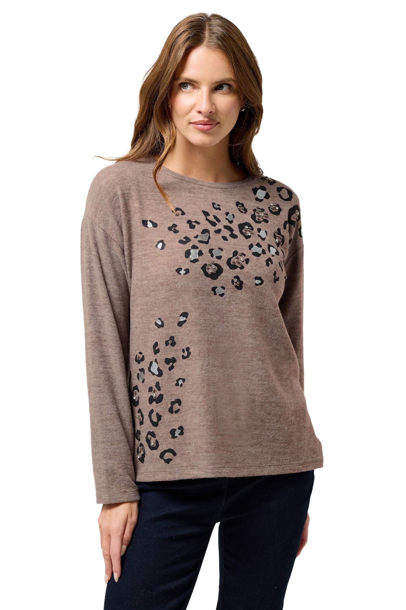 Women's Brown M&Co M&Co Mocha Leopard Embellished Detail Jumper Size 16