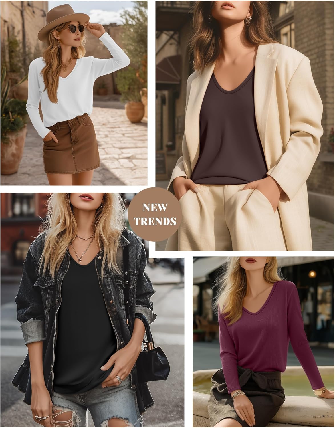 5 Pack Women's V Neck Long Sleeve Tops Bulk, Loose Fit Casual T-Shirts Layer Soft Trendy Outfits Basic Tees - Image 2