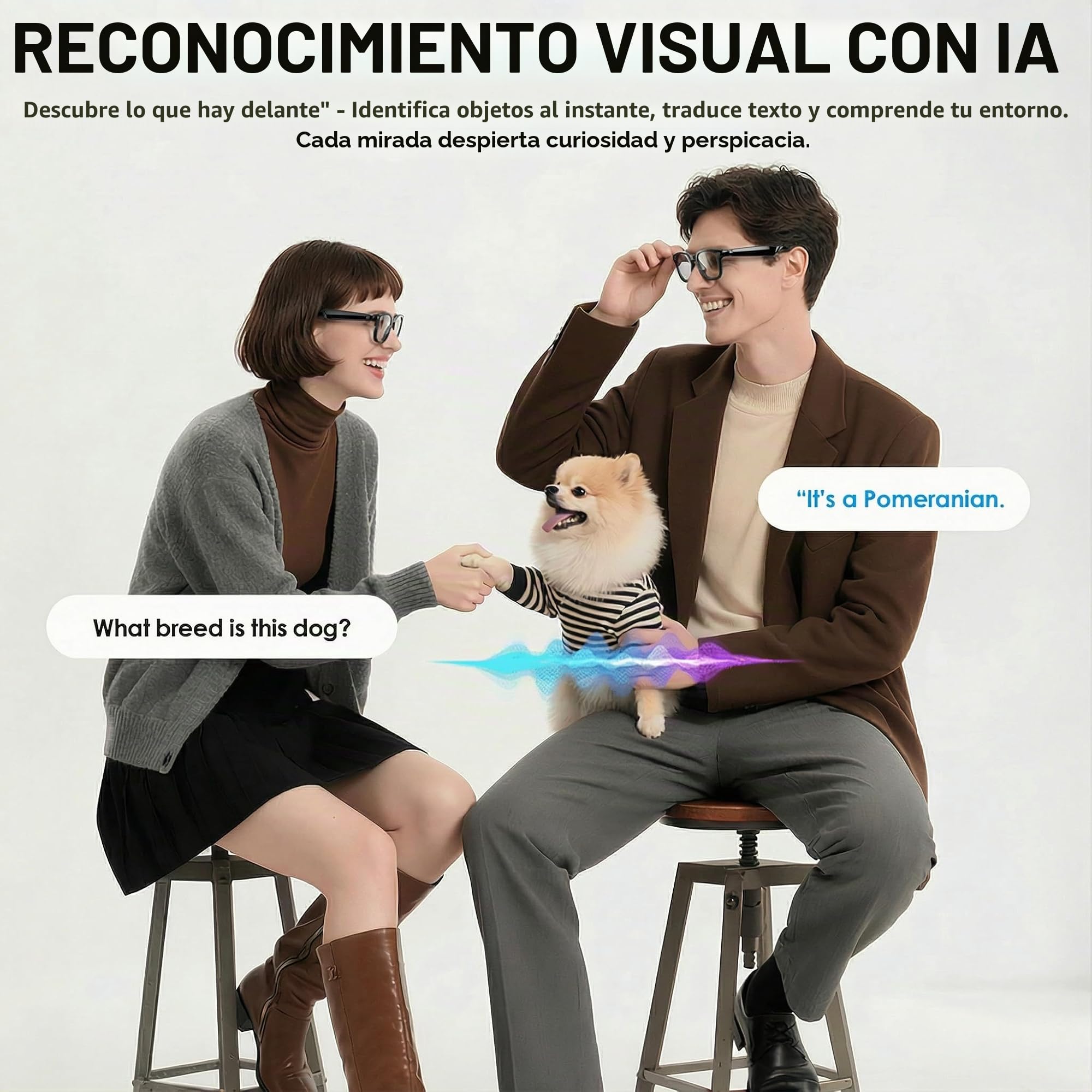 Gafas con Cámara HD, 8MP 1080P Gafas Inteligentes con IA, Procesador de Doble Núcleo con Asistente IA para Traducción en Tiempo Real, 410 mAh Que Ofrece hasta 16 Horas de Autonomía Gafas Inteligentes