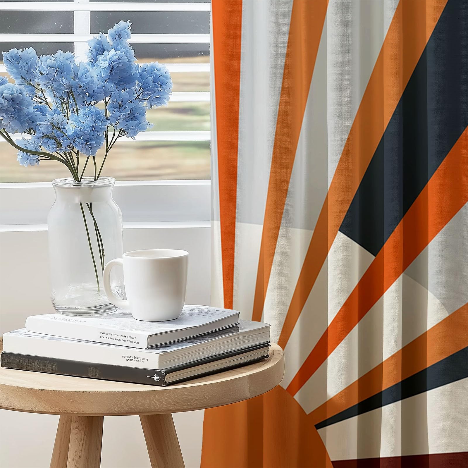 Isolant Anti-Froid et Chaleur, Rideaux Thermiques 91.5L X 160H cm (2 Panneaux), Rayons De Soleil Abstraits pour Chambre d'enfant, Gris Orange