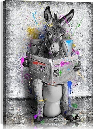 Mistyefly Divertidos carteles divertidos para decoración de baño, materiales de lectura de burro en decoración de inodoro, carteles de animales con