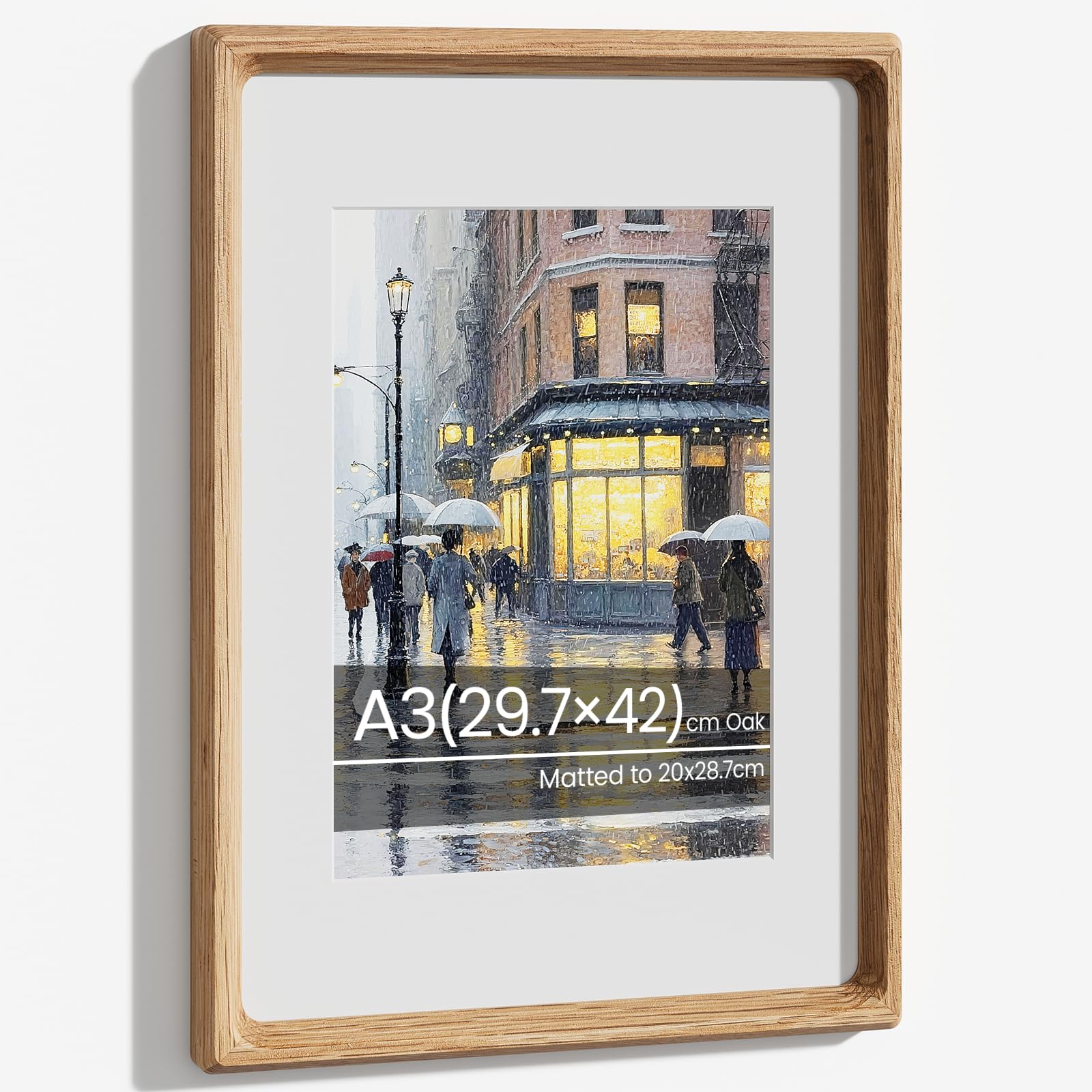 A3 Picture Frame, Natural Solid Oak Wood A3 Photo Frame, Handcrafted A3 (30x42 cm) Frame with Mount for 20x28.7 cm, A3 Poster Documents Certificate Frame with Tempered Glass for Wall Hanging — image 1