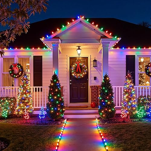 Miniatura 10 de Luces LED C9 de Navidad para exteriores, 97 pies, 150 LED, impermeables, decoraciones navideñas de fresas, luces de cadena, enchufables, luces