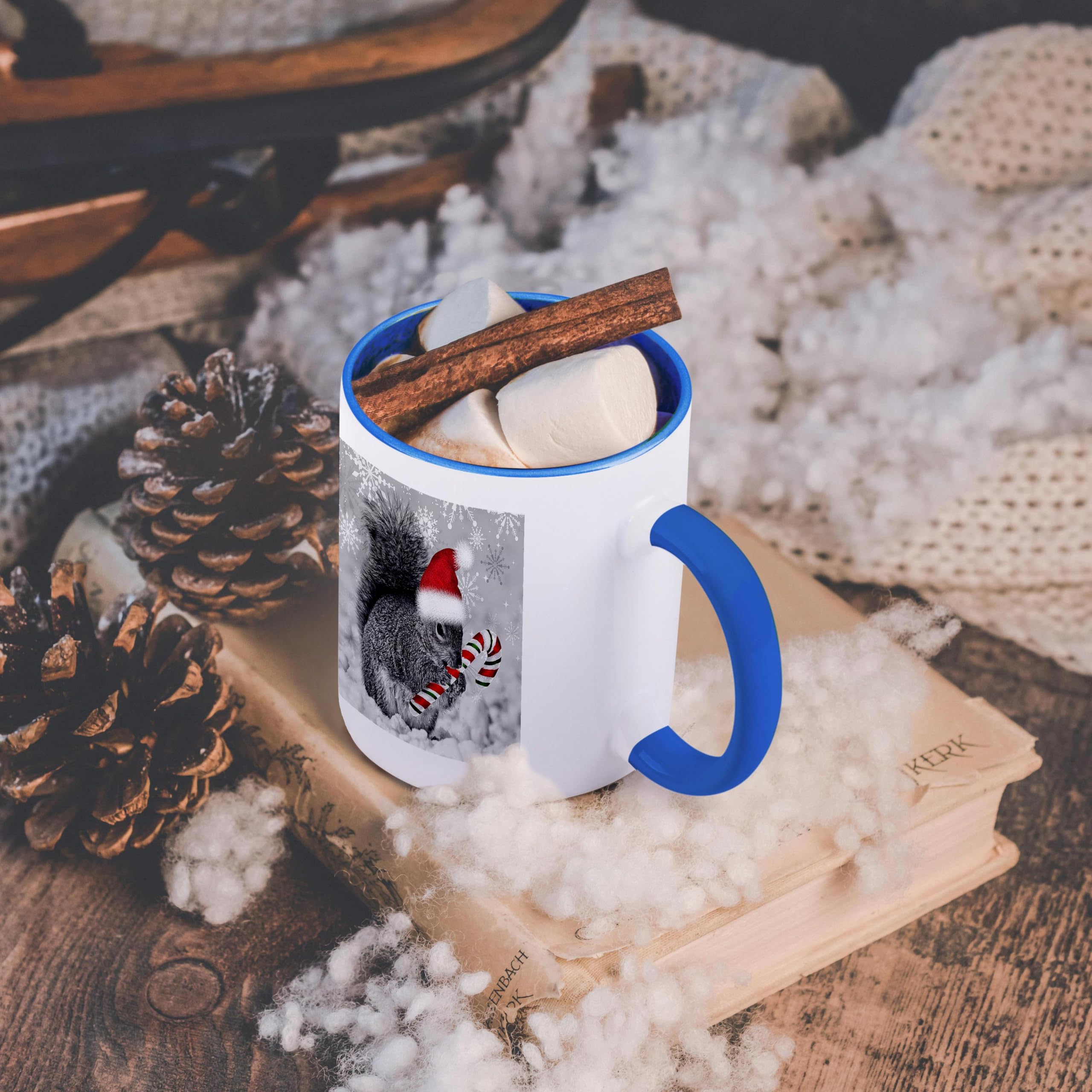 Personalized Christmas Mug - Custom Name Squirrel In Snow Black Ceramic Cup, 11oz Or 15oz, Animal Lover Gift