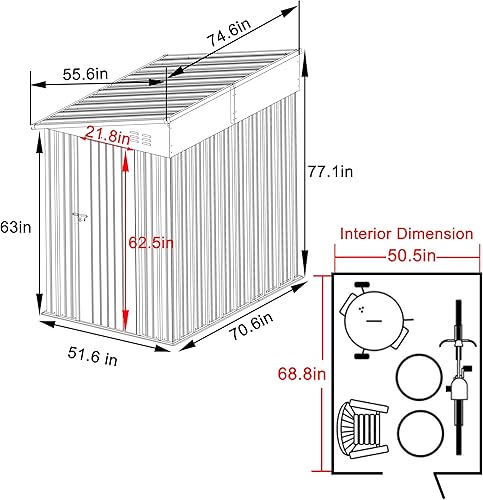 Miniatura 4 de MUPATER Cobertizo de almacenamiento para exteriores de 4 x 6 pies, cobertizo de herramientas de jardín, kit de cobertizo de metal inclinado para