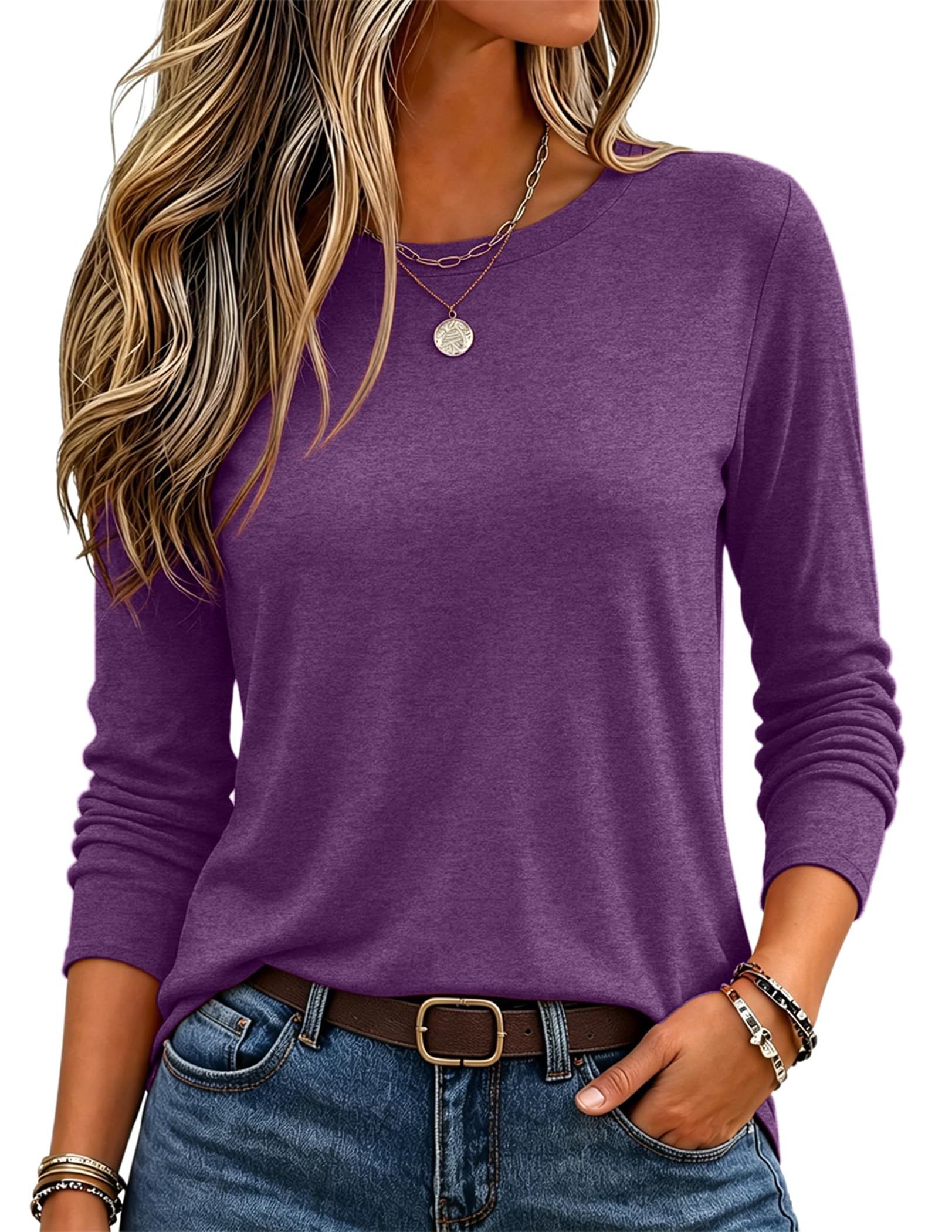 Women's Casual Shirts Long Sleeve Tops Crewneck Tshirts Fall Clothes