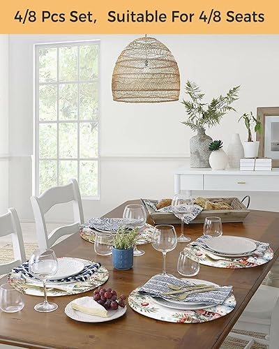 Miniatura 6 de Round Braided Placemats Set of 2 Non-Slip, Xmas Ball Red Snowman Gift Box Leaves Christmas 15 Inch Heat Resistant Washable Woven Place Mats Outdoor