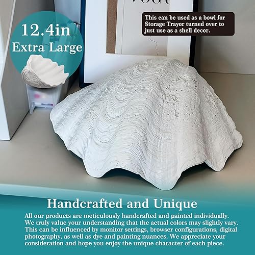 Miniatura 5 de Cuenco decorativo extra grande de conchas de almeja - Cuencos de almacenamiento decorativos de conchas de mar blancas para decoración de mesa de