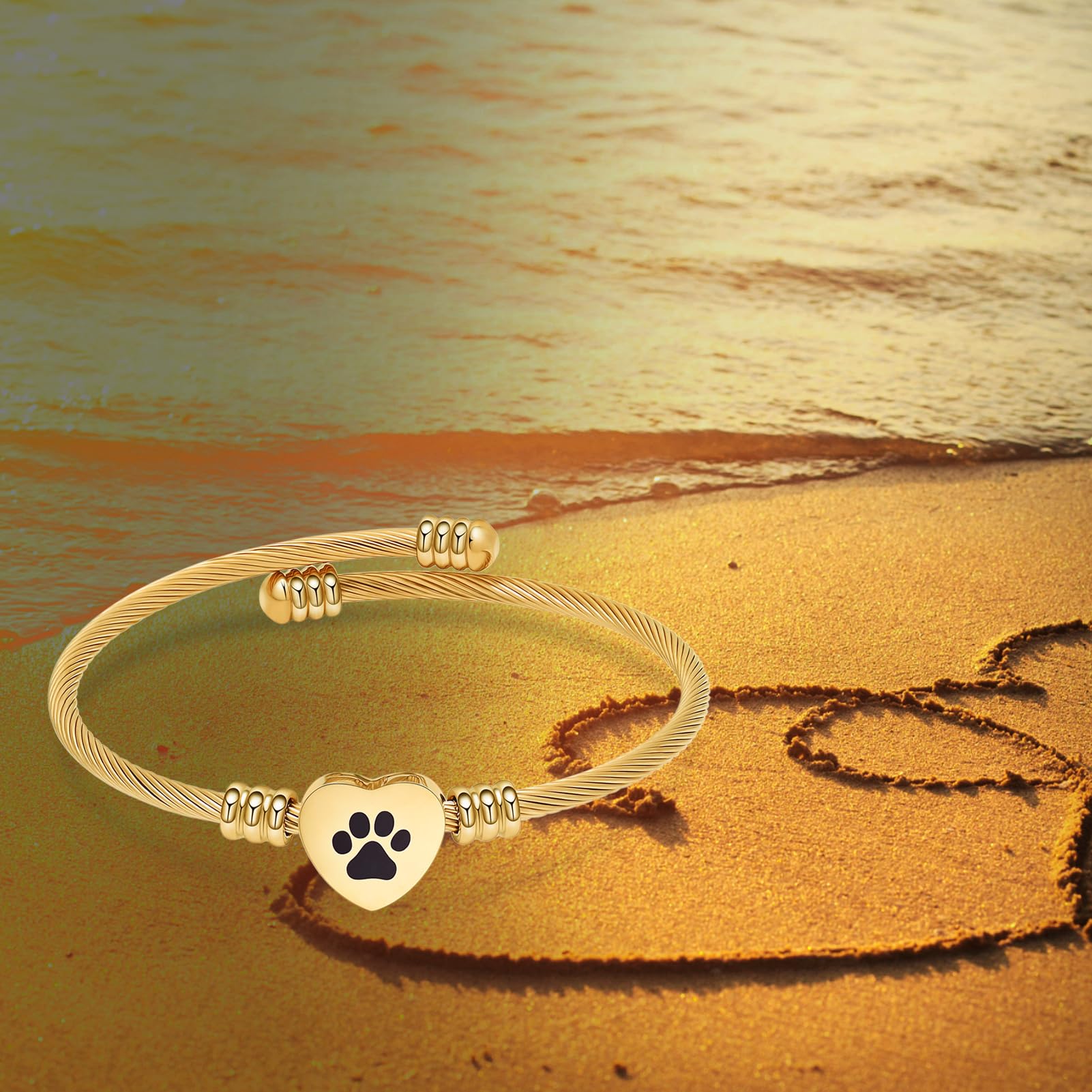 QGJNSGC Cremation Bracelet for Ashes Memorial Jewelry Stainless Steel Pet Paw Heart Shape Urn Pendant Bangle Loved Ones Funeral Ashes Holder Keepsake Gift - Image 4