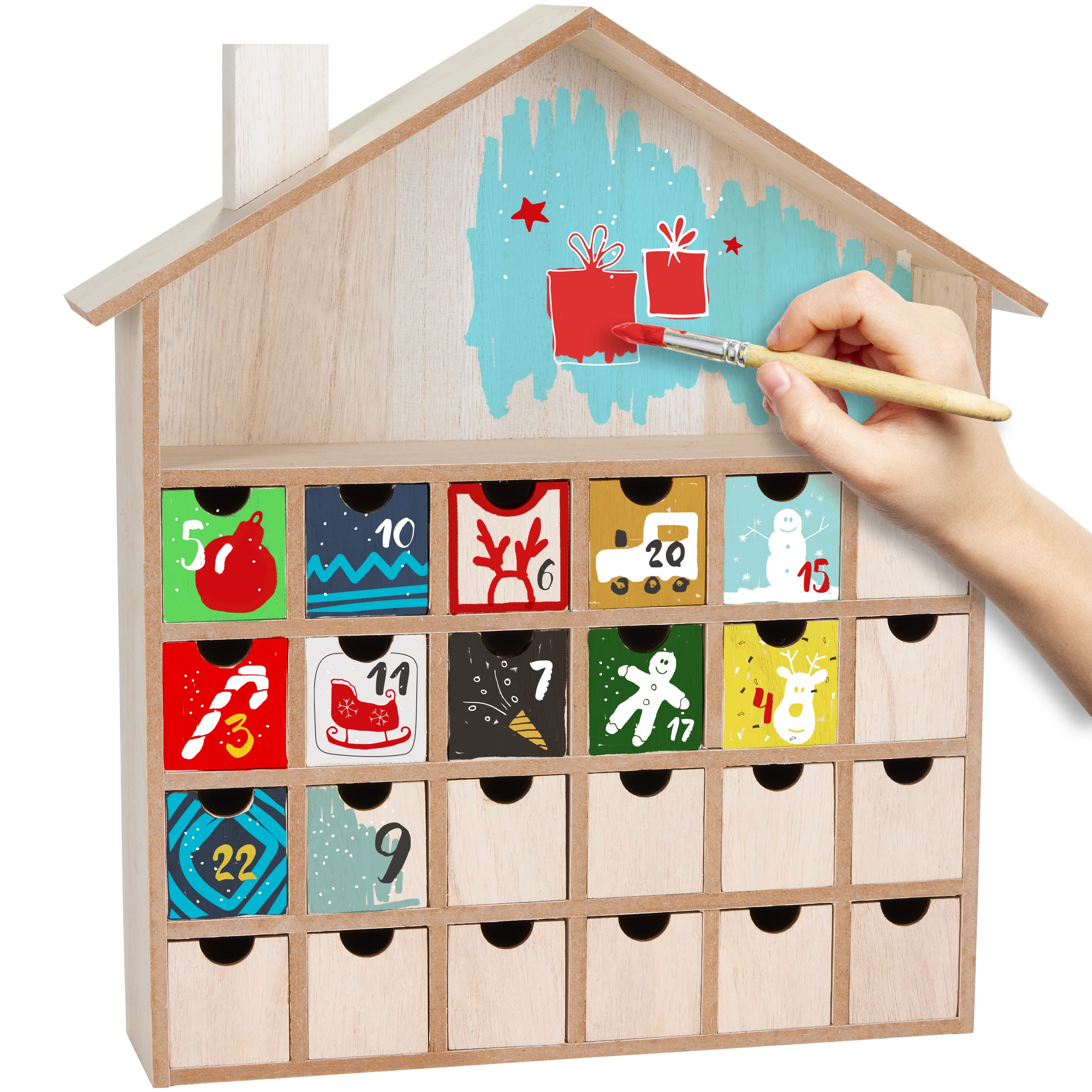 Amazon.com: BRUBAKER Wooden Advent Calendar to Fill with 24 Drawers - DIY  Unfinished Christmas Calendar for Painting, Crafting and Self-Design -  Christmas House - 13.1 Inch High : Home & Kitchen