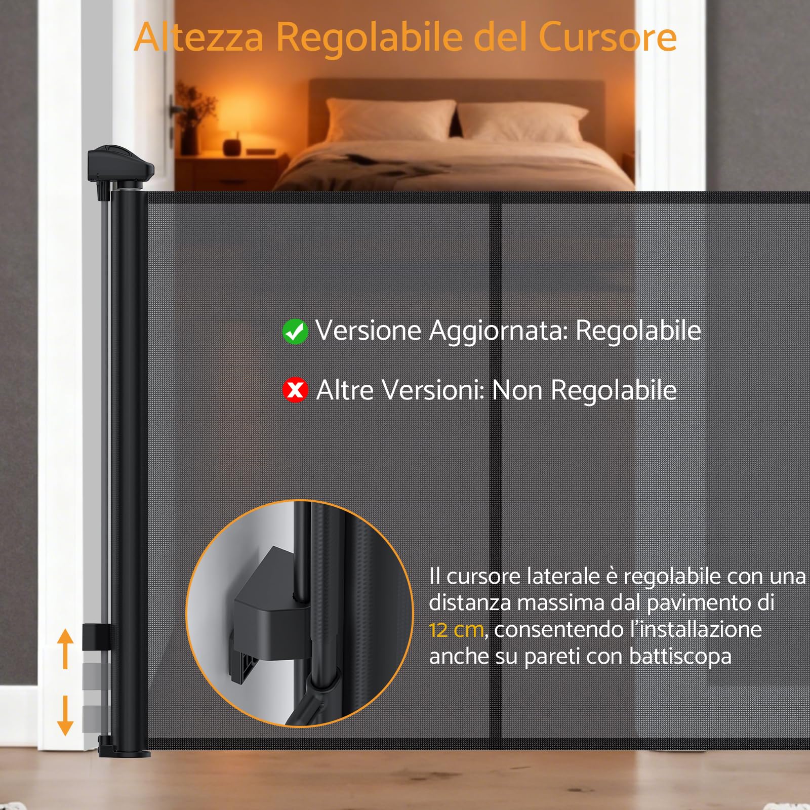 Cancelletto di Sicurezza Estensibile per Bambini e Animali Domestici 0-140cm, Barriera Retrattile con Rinforzo in Fibra di Vetro e Blocco a Pomello, per Scale, Interno ed Esterno, Nero
