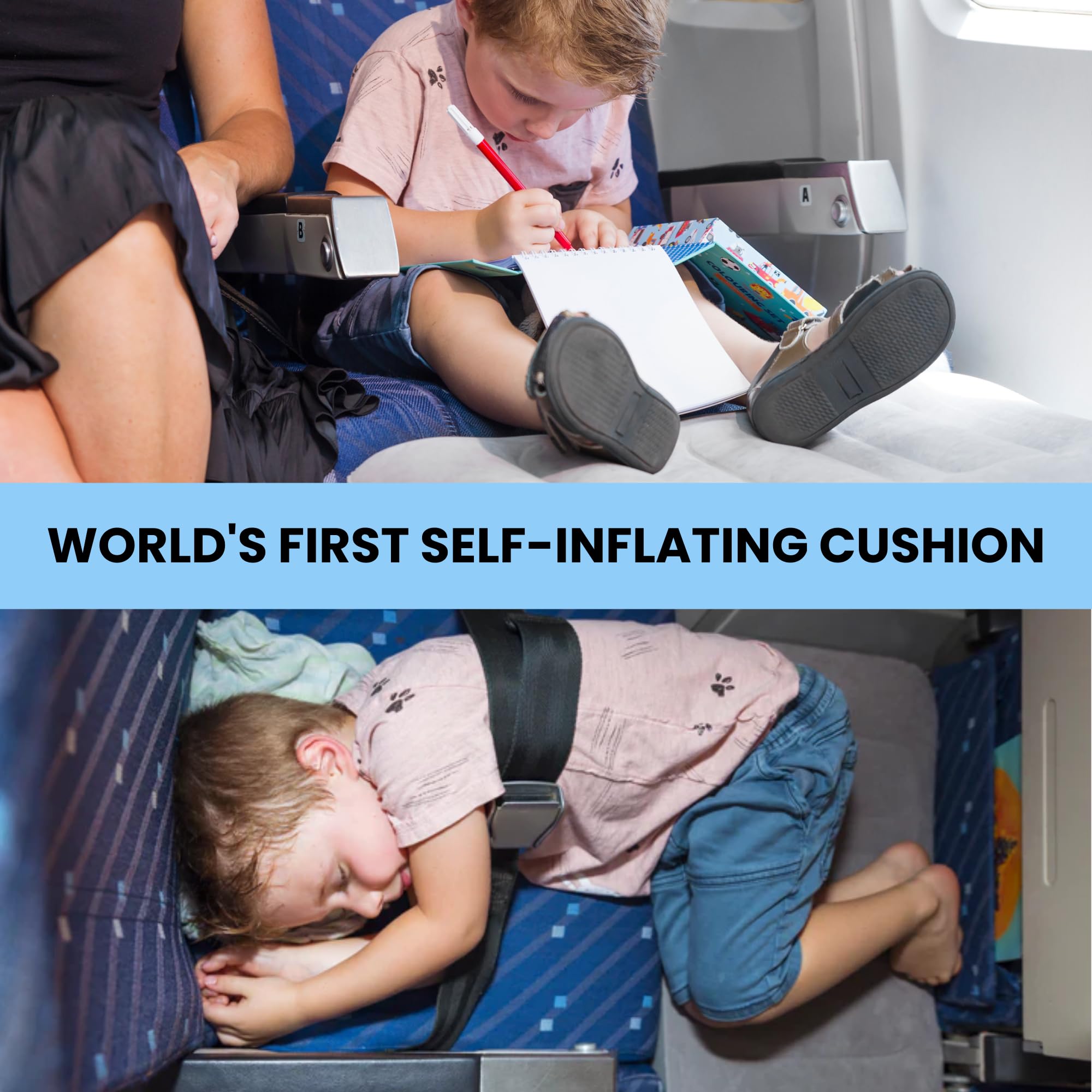 Kooshy Kids Self-Inflating Kooshion – World’s First Rechargeable Travel Cushion for Kids – Compact, Lightweight, Adjustable Comfort for Airplanes, Cars & Trains