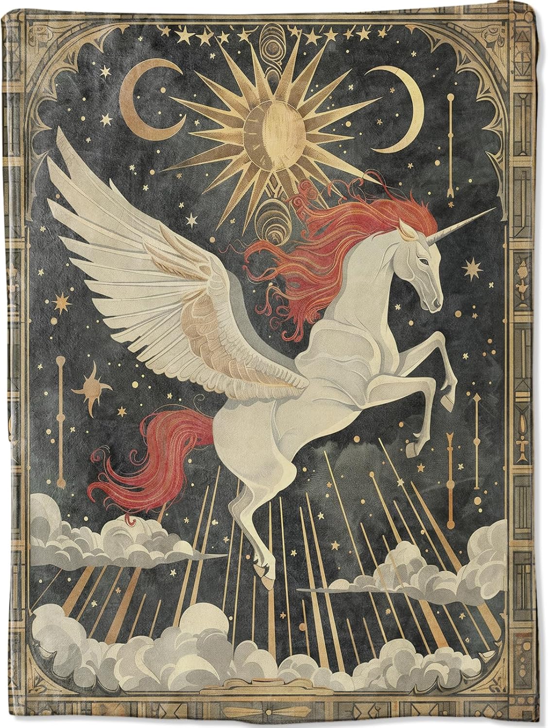 Unicorn Pegasus Blanket 60x80 in Birthday Gifts, Mythical Celestial Sun Moon Throw Blankets for Home Traveling Camping Car Decor, Comfort Fluffy Warm Throws, for Boys Kids Fantasy Lovers
