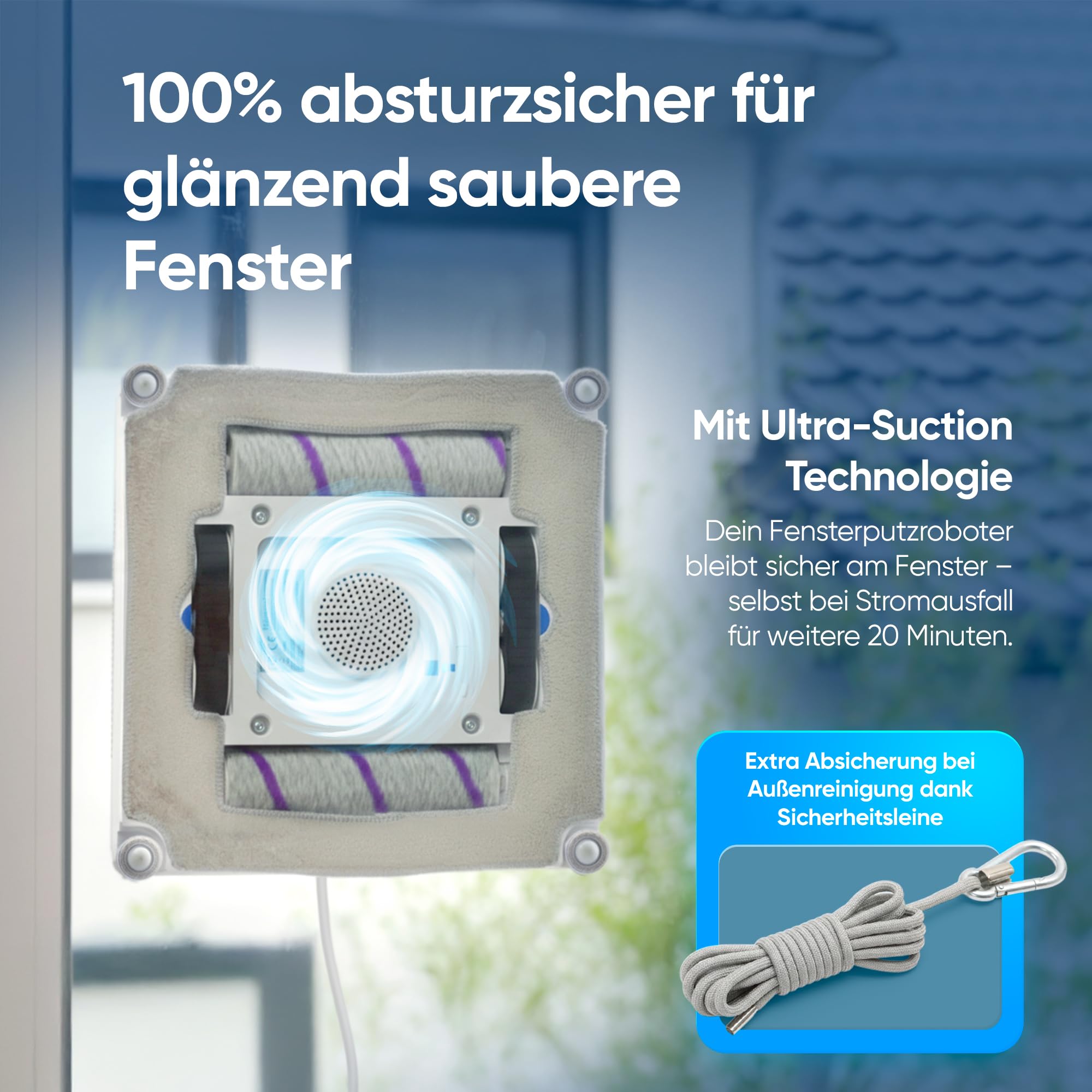 Fensterputzroboter [patentierte Rollbürsten] Fensterputzer elektrisch mit App-Steuerung [deutsch] Fensterroboter 3-Düsen Sprühfunktion & Anti-Fall-Sensoren | Winbot Roboclean Window Cleaning Robot