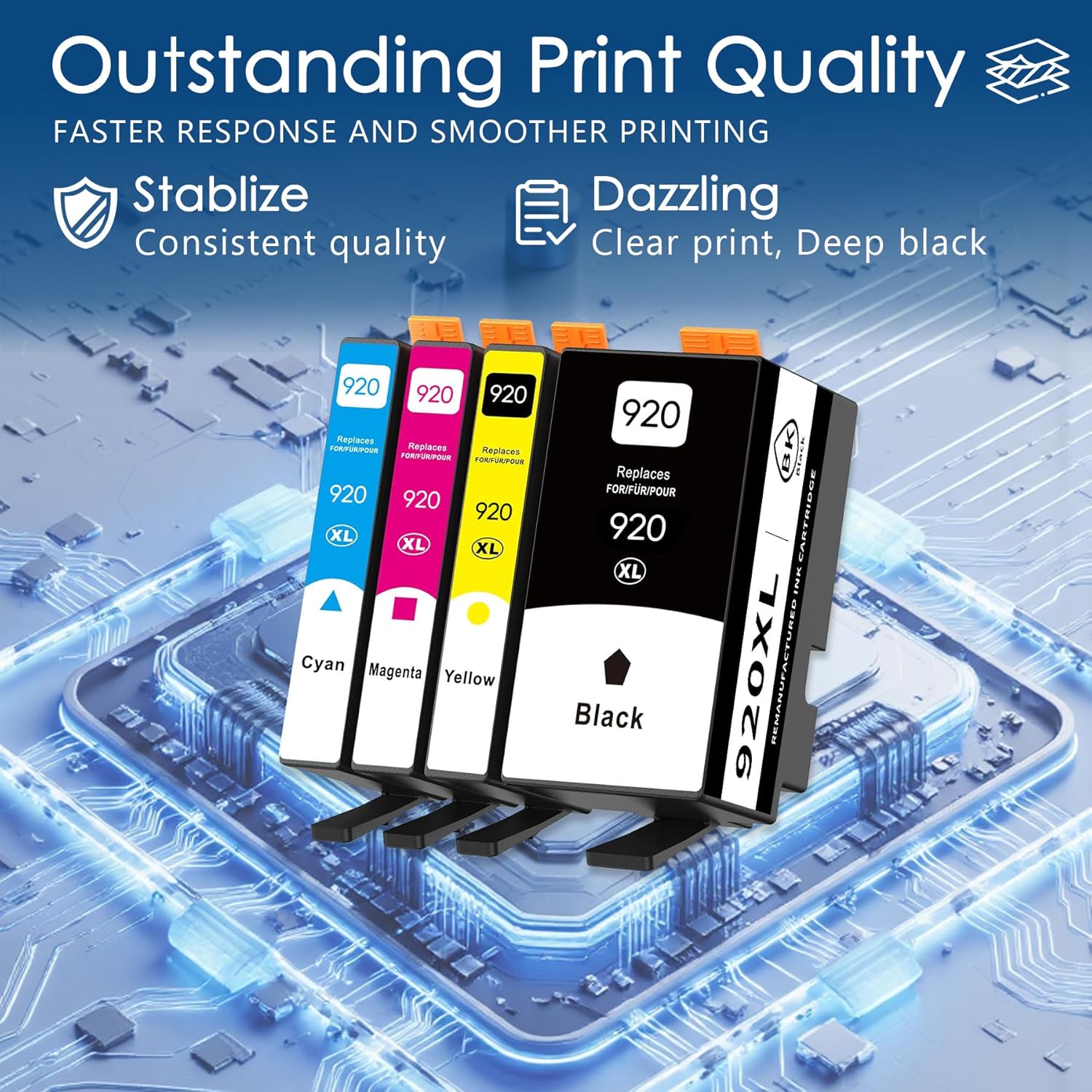 920XL Ink Cartridge 5-Pack Replacement for HP 920 Combo Pack Compatible with HP Officejet 6500 6500A 6000 7000 7500 7500A E709 Printer Ink(5PK Black Cyan Magenta Yellow)