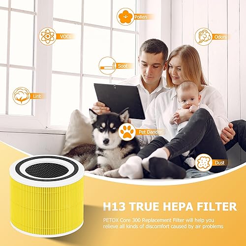 Miniatura 6 de Filtro de repuesto Core 300 para LEVOIT Core 300 y Core 300S, 3 en 1 H13 True HEPA, carbón activado de alta eficiencia, Core 300-RF-PA, amarillo