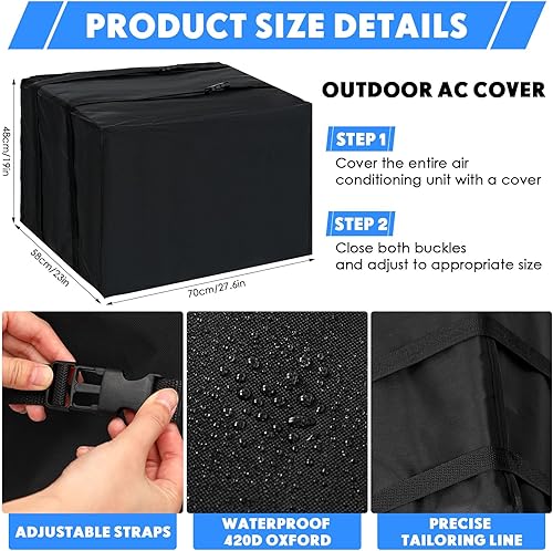 Miniatura 2 de Wovnet 2 piezas de cubierta de aire acondicionado de ventana para interiores y exteriores, ajustable, impermeable, cubierta de aire acondicionado